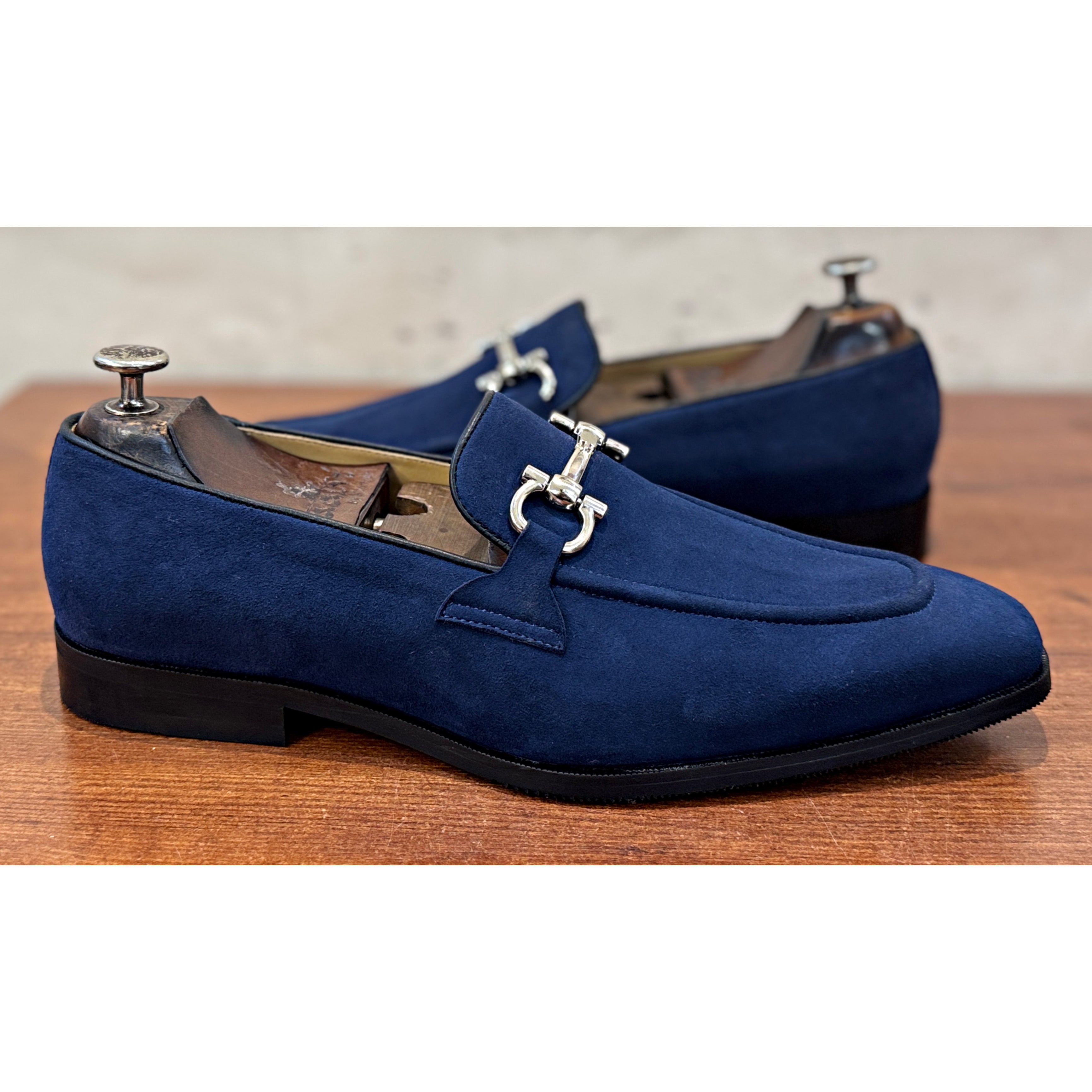 Suede Horsebit Loafers – Navy Blue