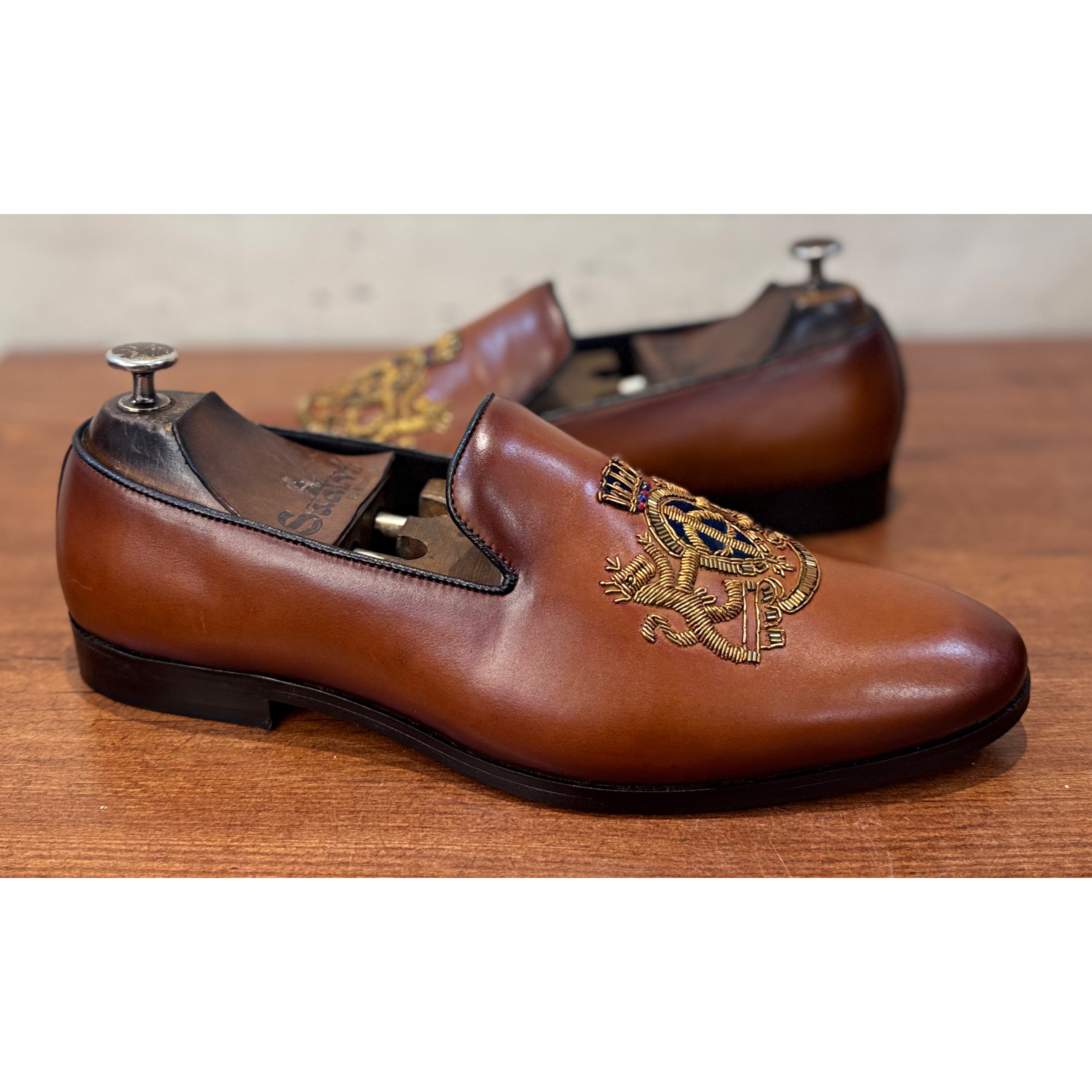 Royal Hand Zardosi Slipons Tan