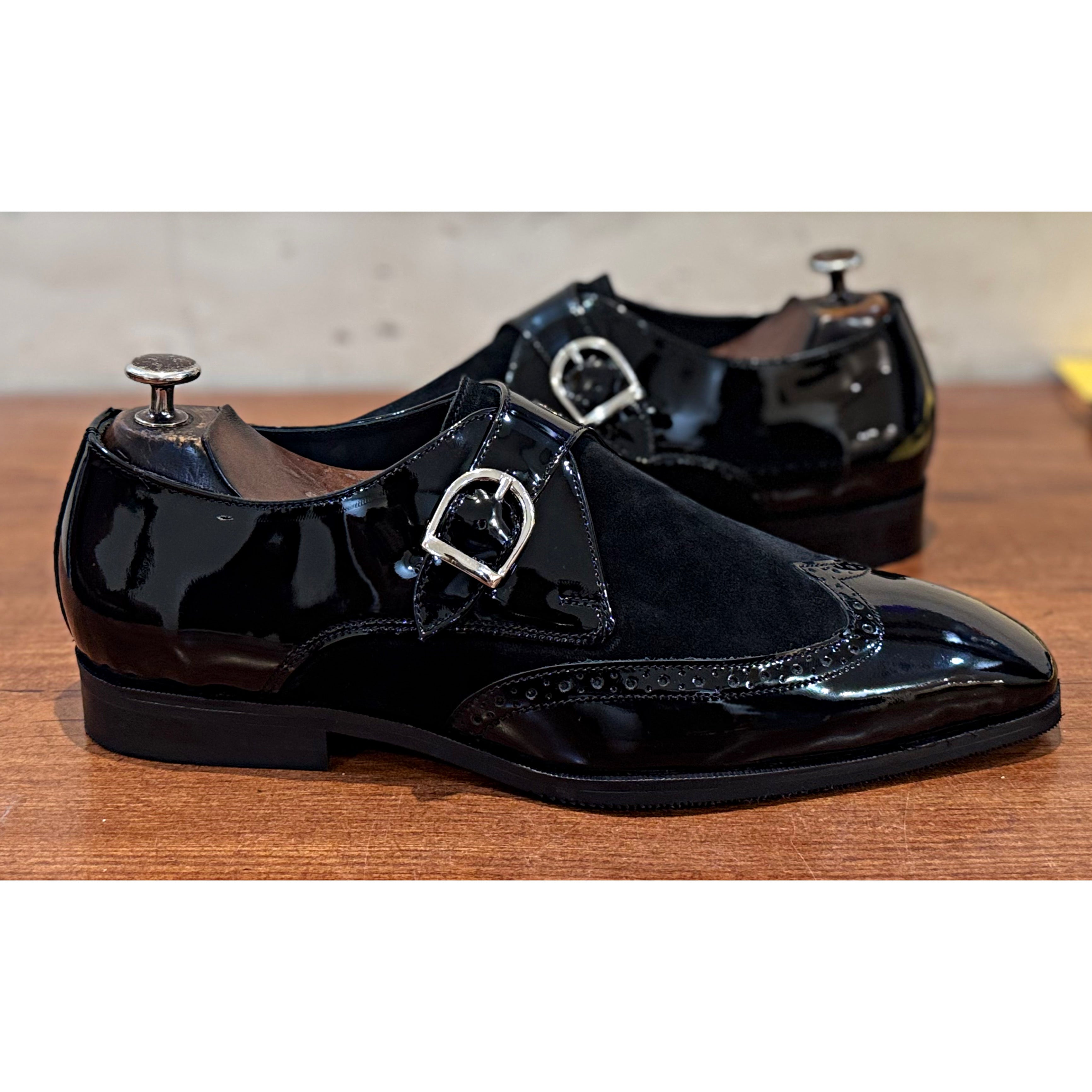 Black Patent Single Monk Straps