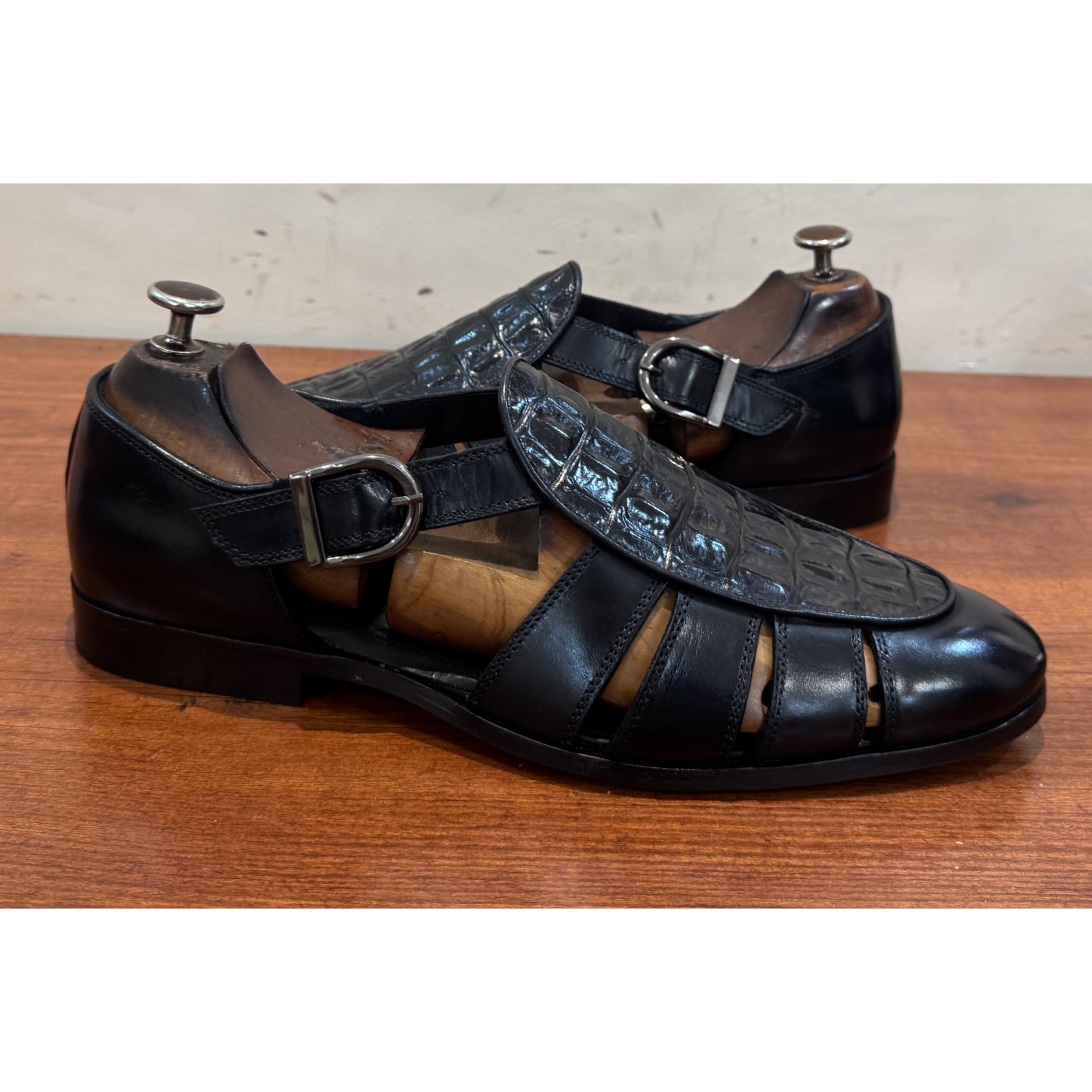 Black Roman Sandal Croco