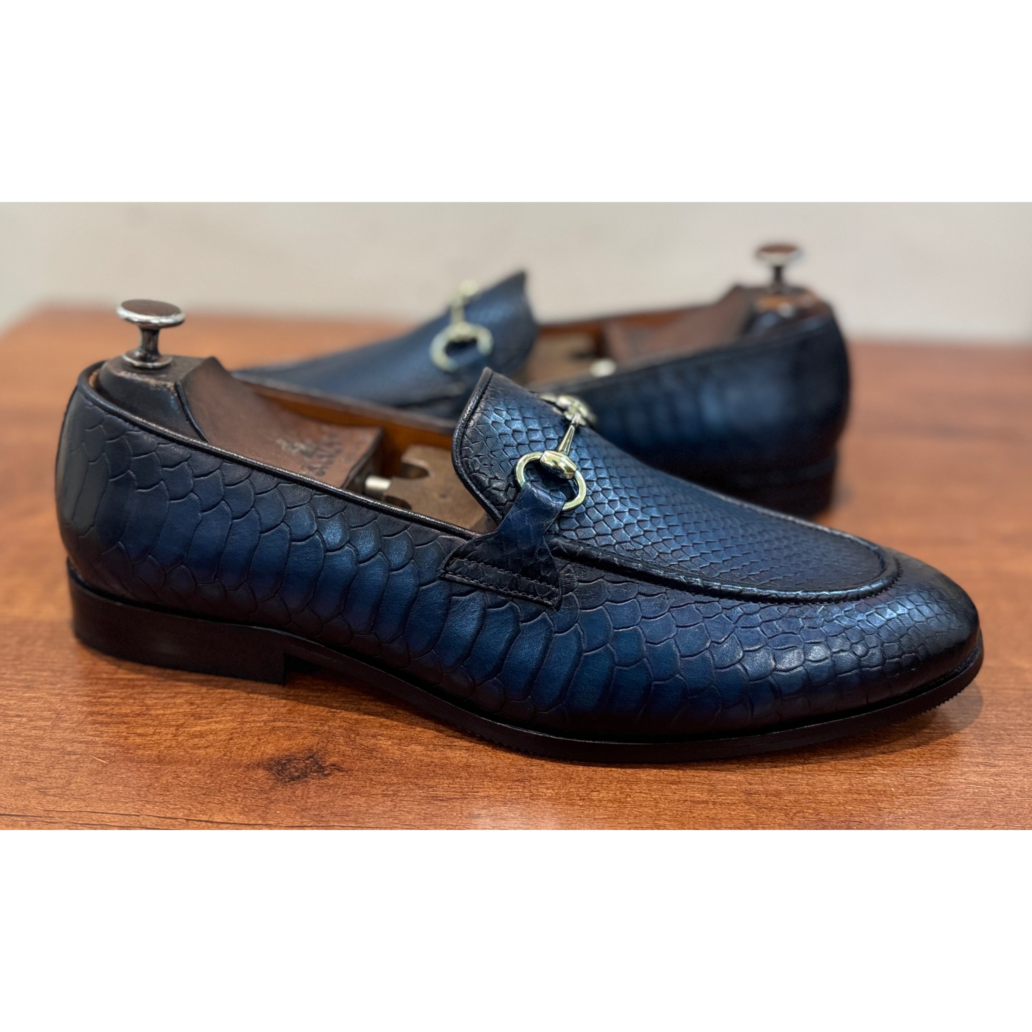 William - Python Embossed Blue Loafers
