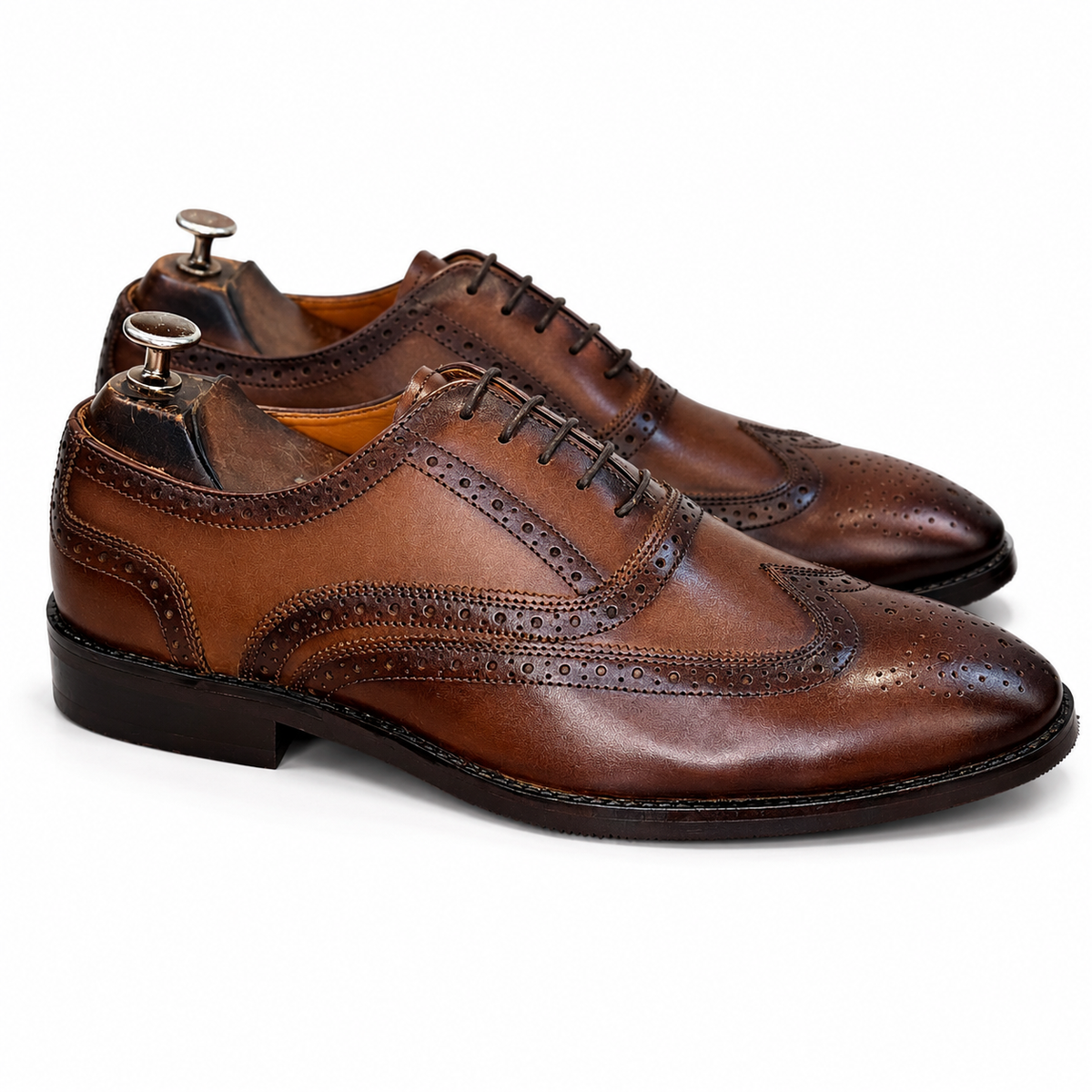 Classic Brown Wingtip Brogue Leather Oxford Shoes
