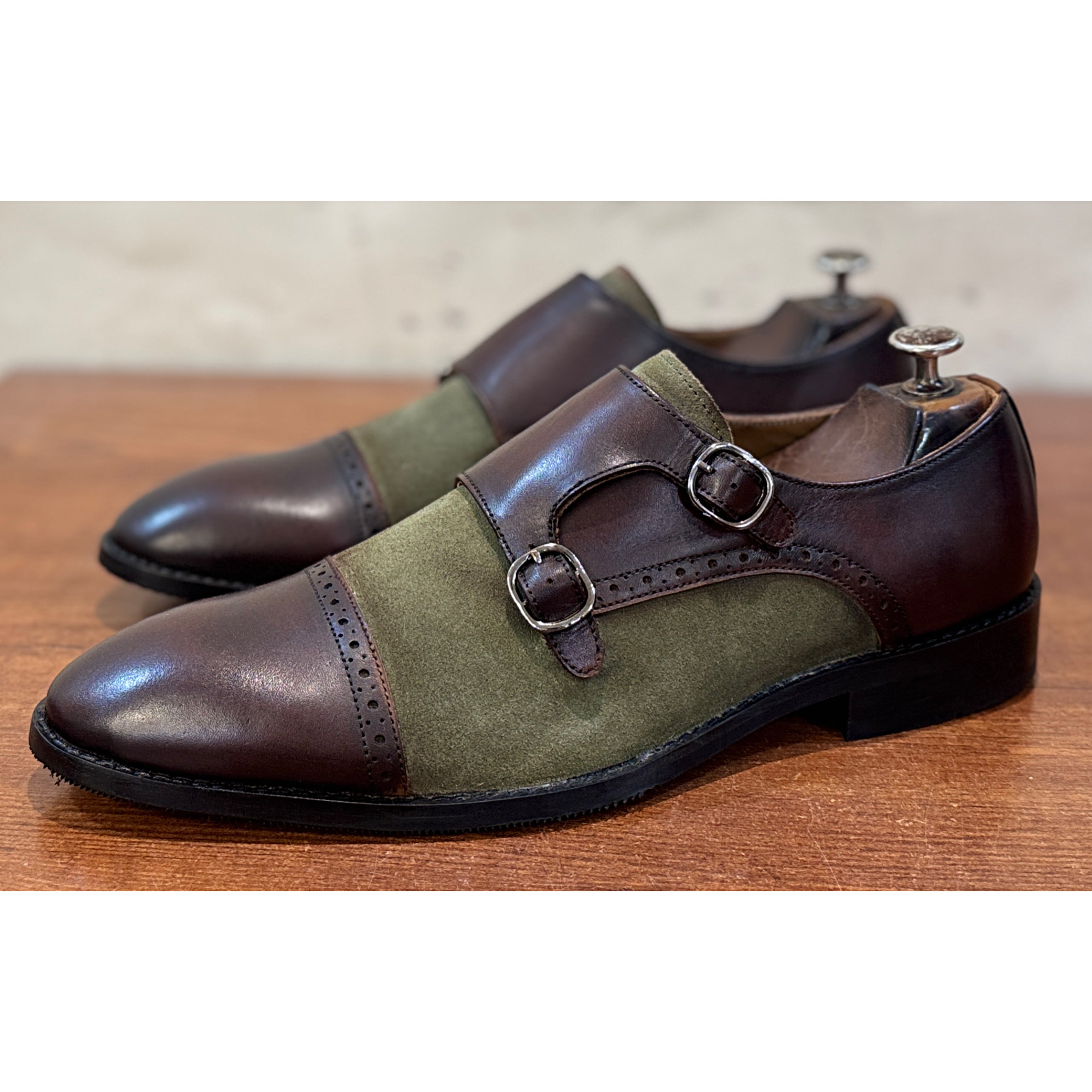 Windsor Heritage Double Monk – Olive Suede & Espresso Brown
