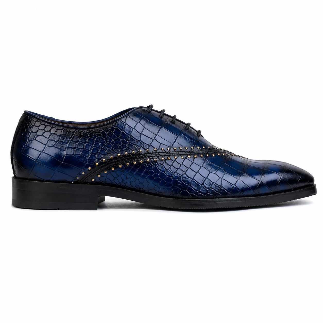 The Kensington Midnight – Croc-Embossed Studded Oxford