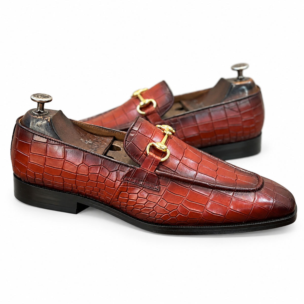 Savoy Spectator Monaco Croco Horsebit Loafers – Cognac Brown