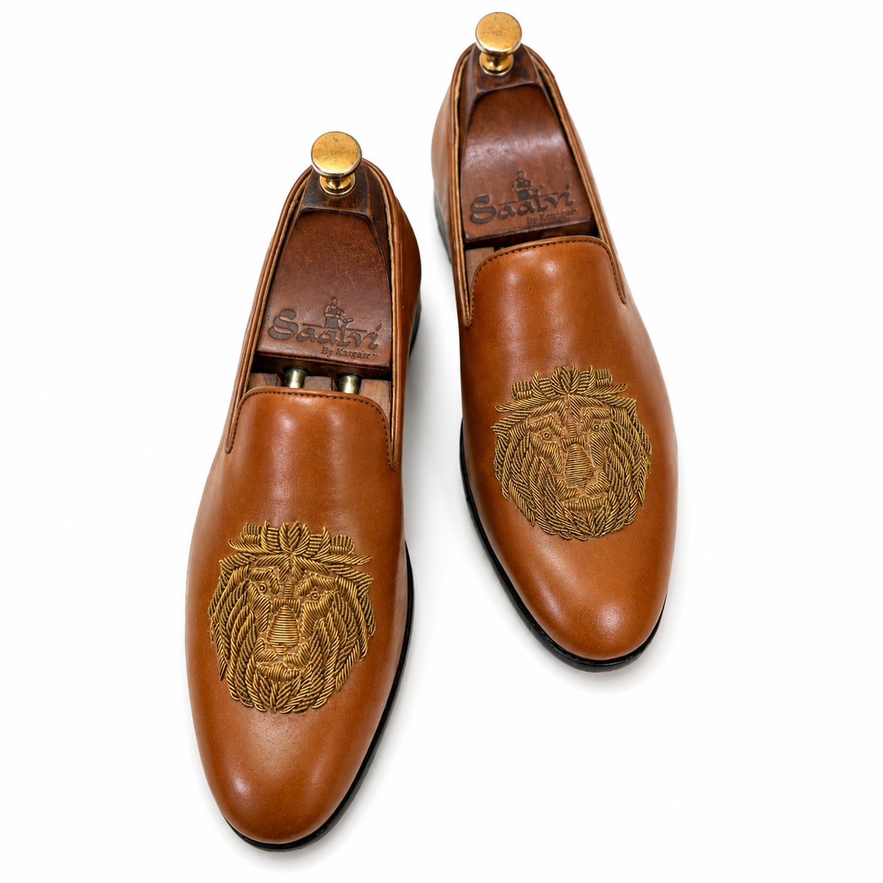 Tan Lion Zardosi Slipons
