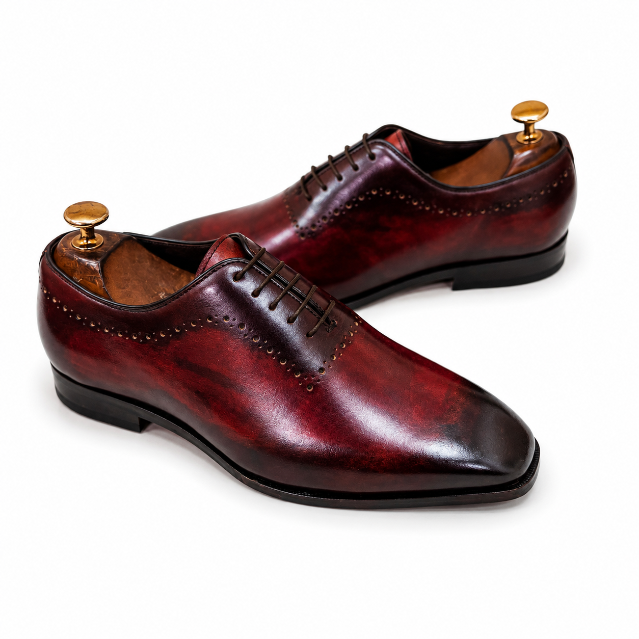 Hand-Finished Burgundy Leather Brogue Oxford Shoes