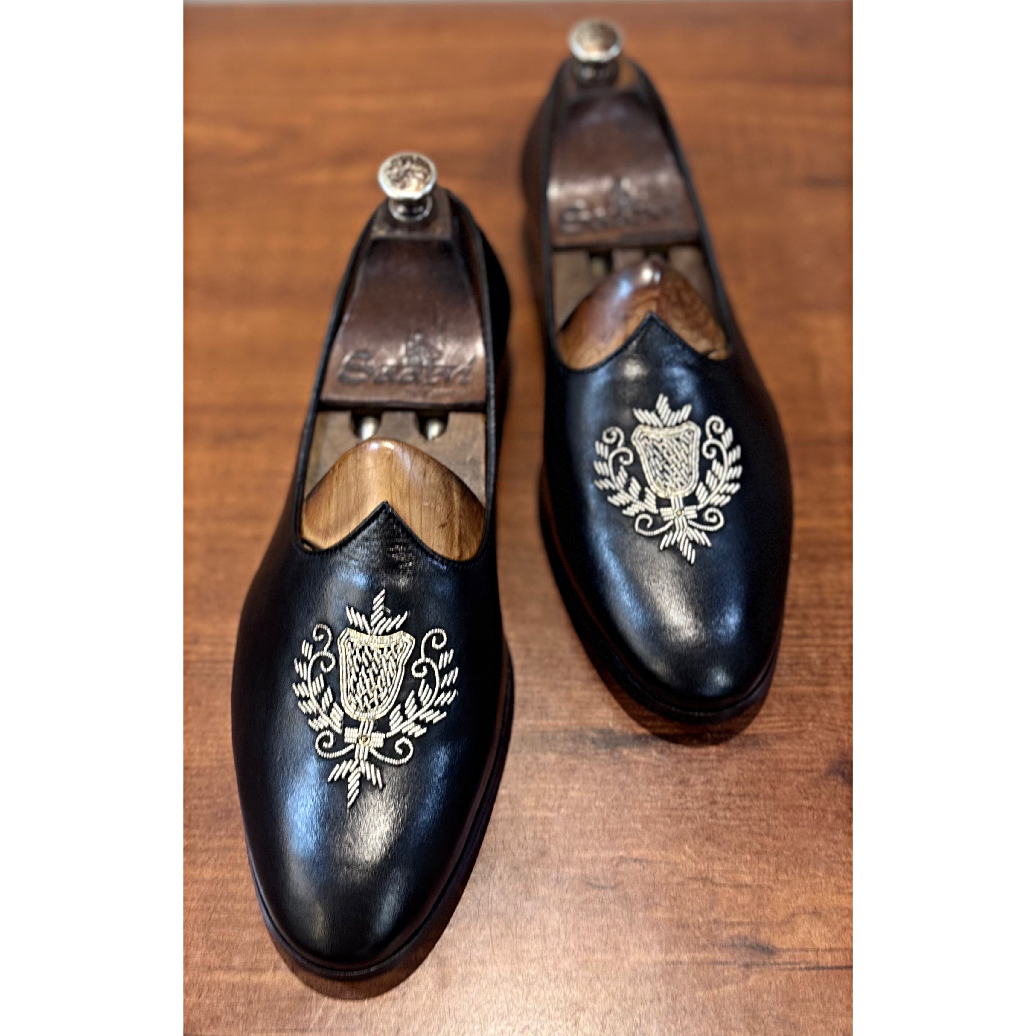 Black Leather Crest Hand Embroidery Jalsa