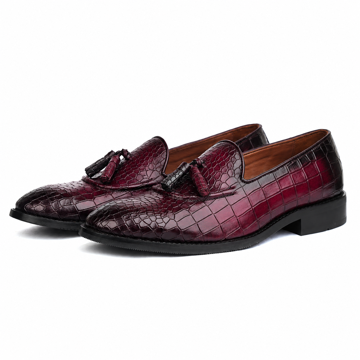 The Bordeaux Royale – Burgundy Croc Tassel Loafers