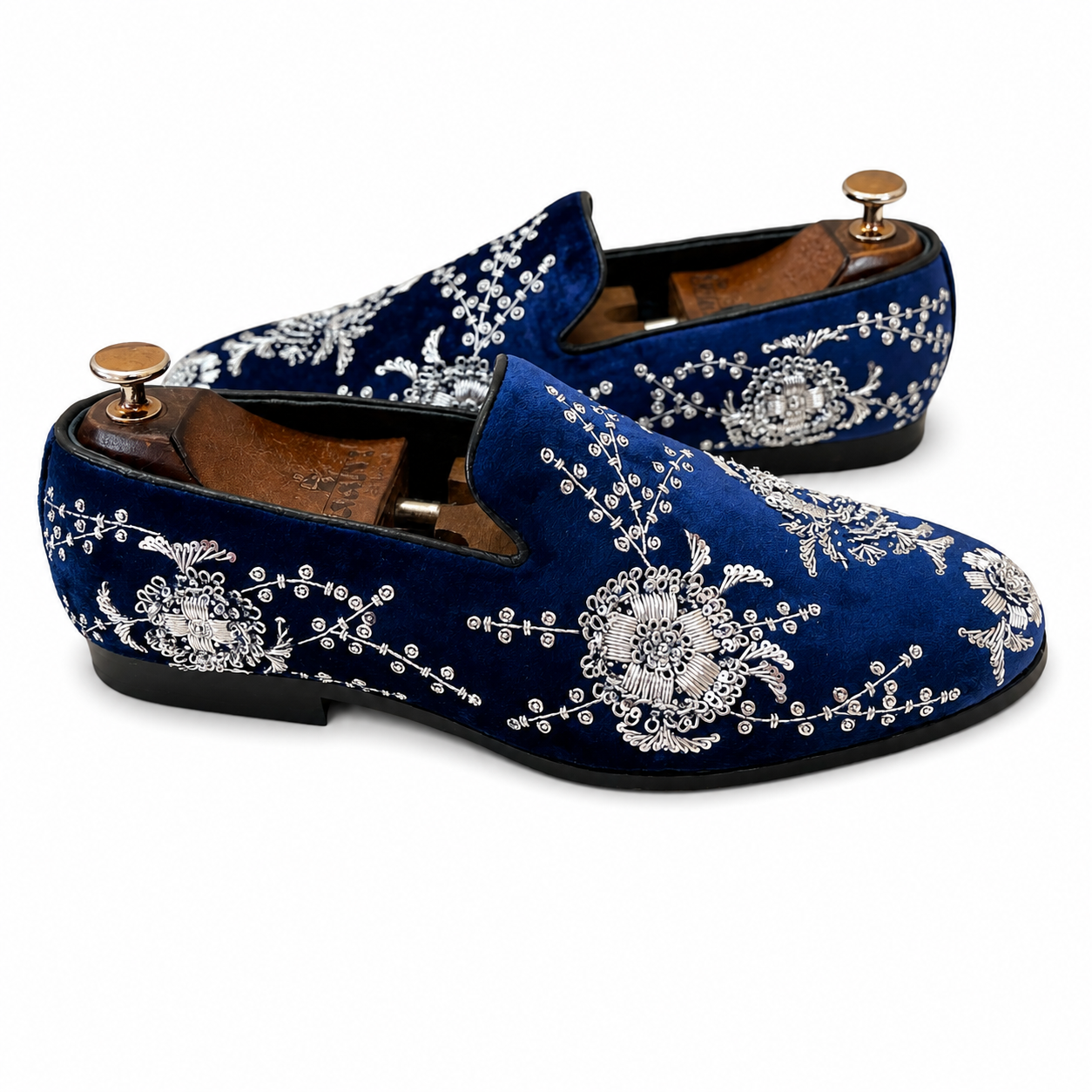 Blue Velvet Silver Zardosi Embroidery Slip-ons