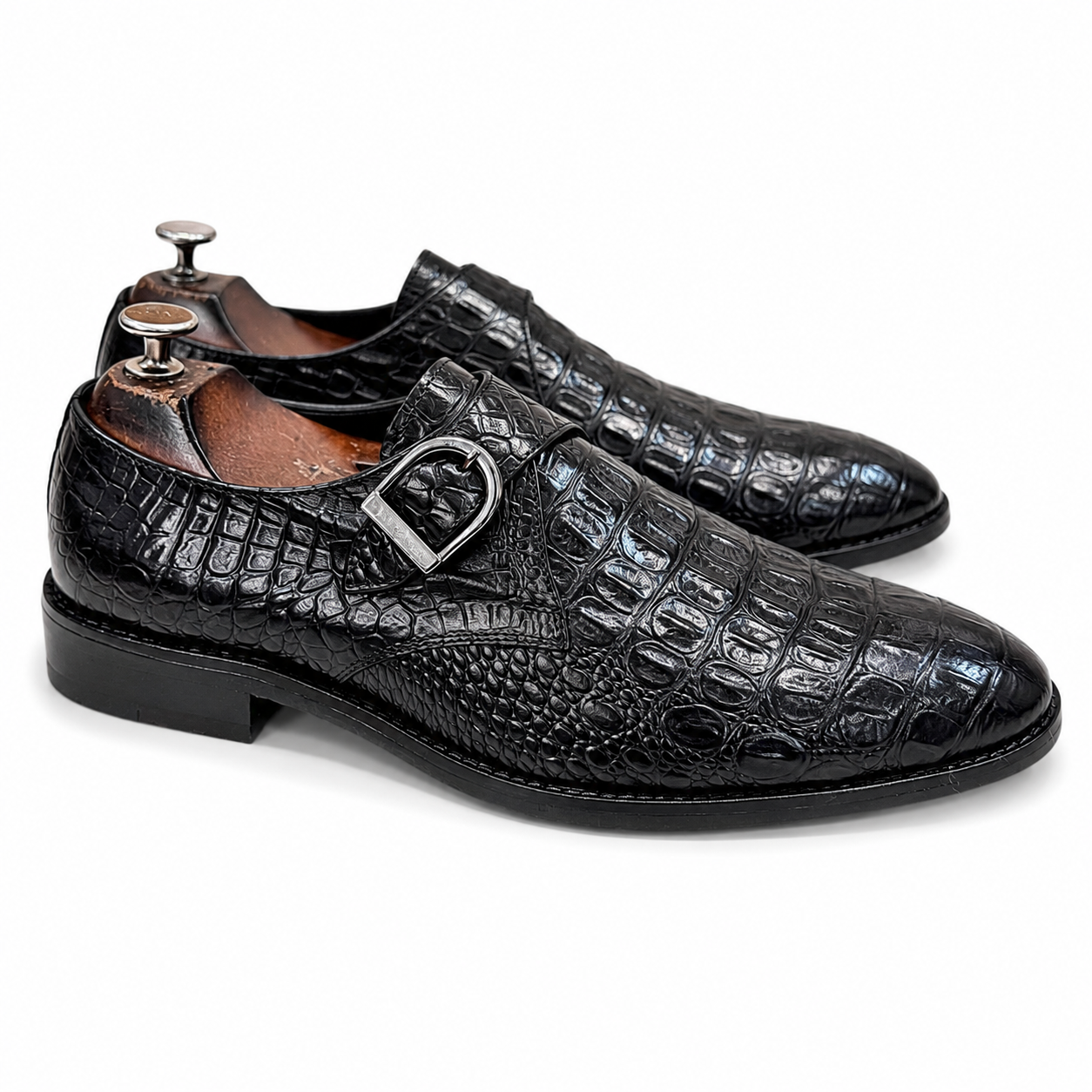 Single Monk Strap Black Croco
