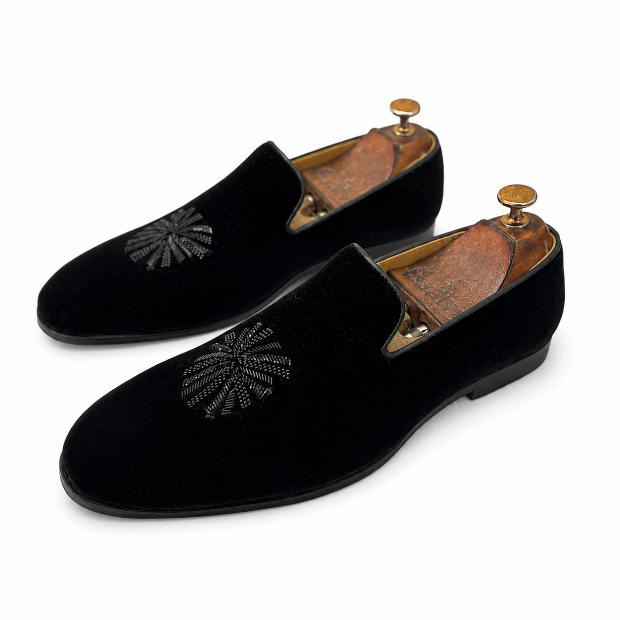 Noir Crest Velvet Slippers