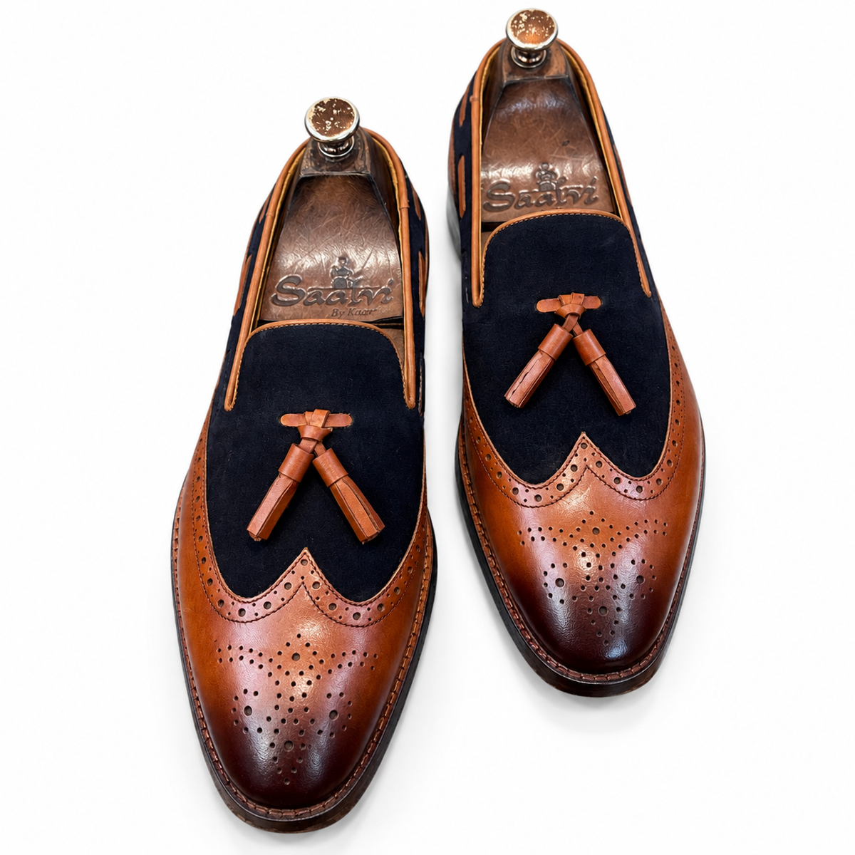 Navy Cognac Sovereign Wingtip Tassel Loafers