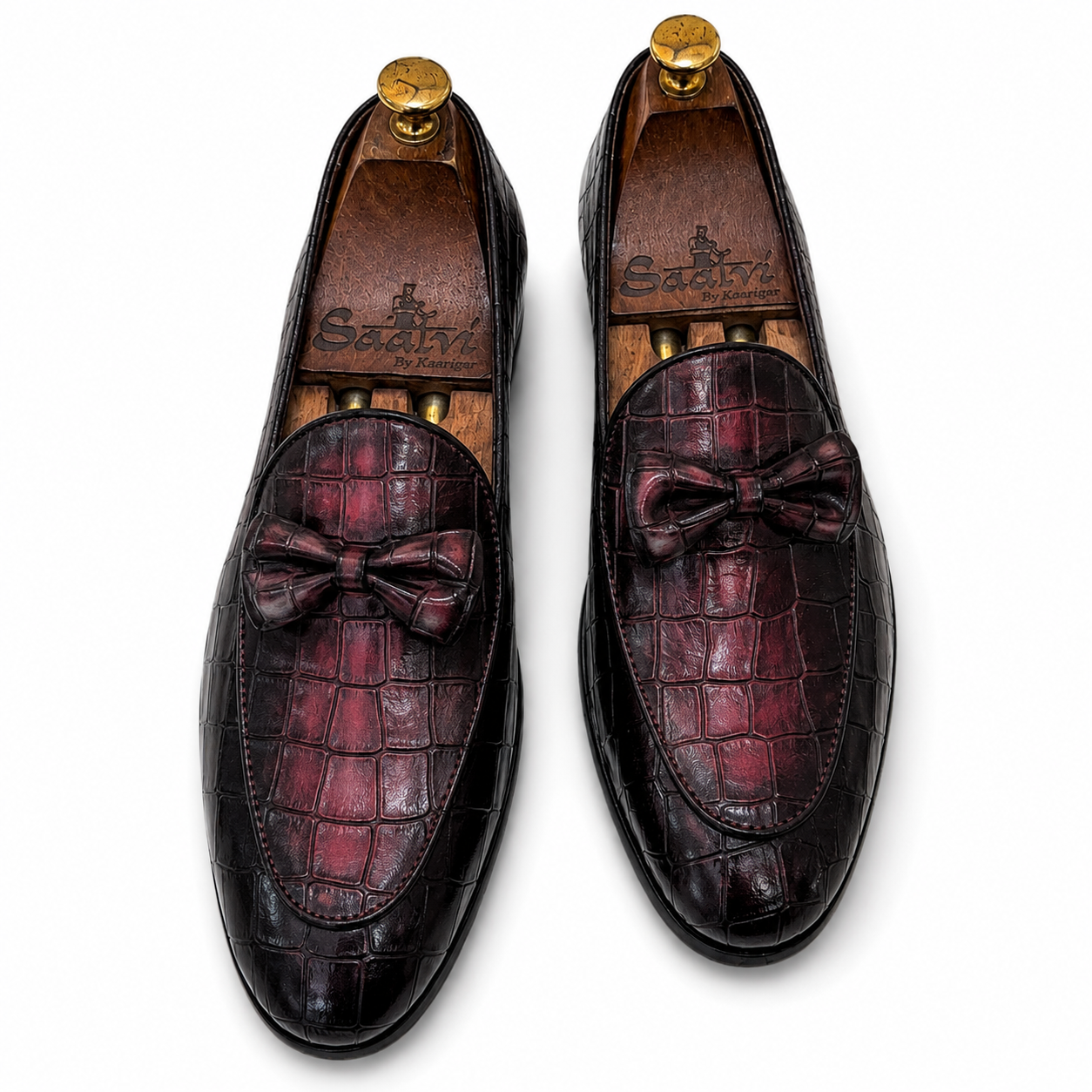 Noir Bordeaux Croco Bow Loafers