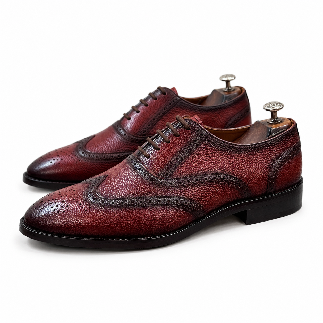Burgundy Textured Wingtip Brogue Oxford Shoes