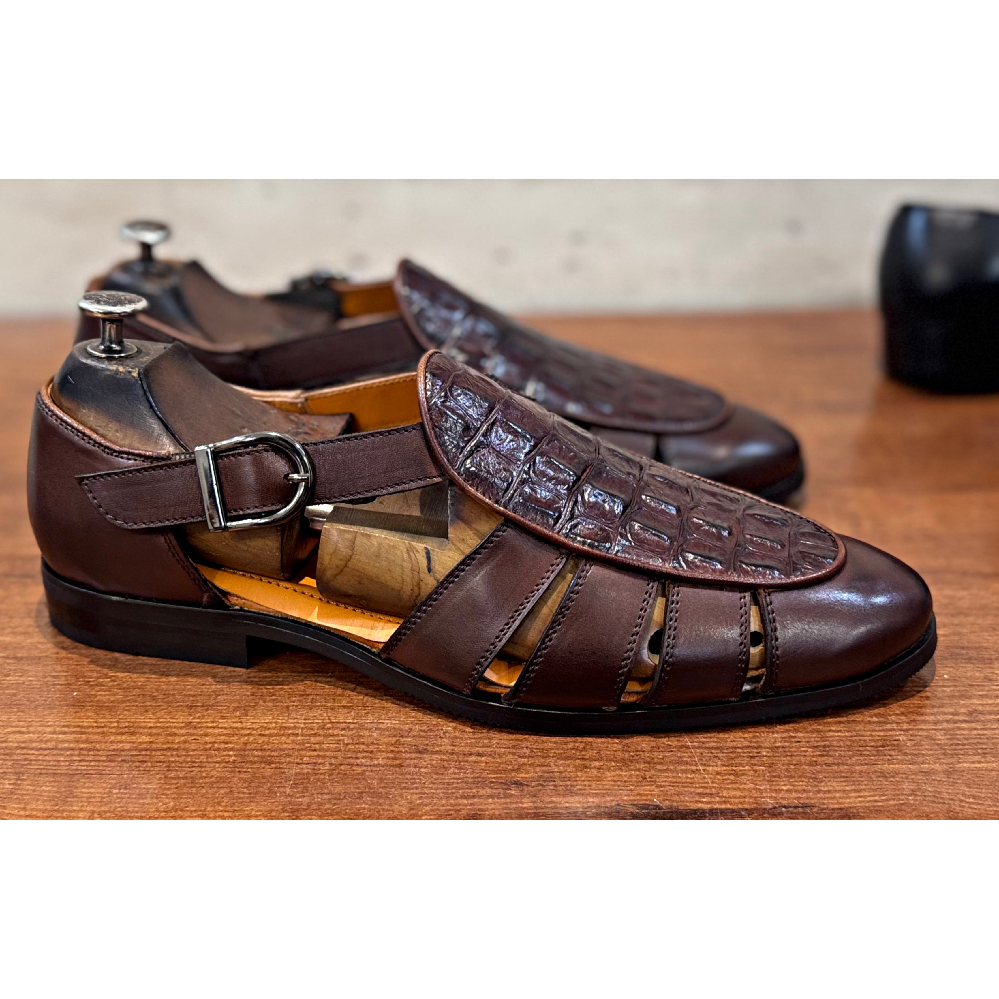 Tan Brown Roman Sandal Croco