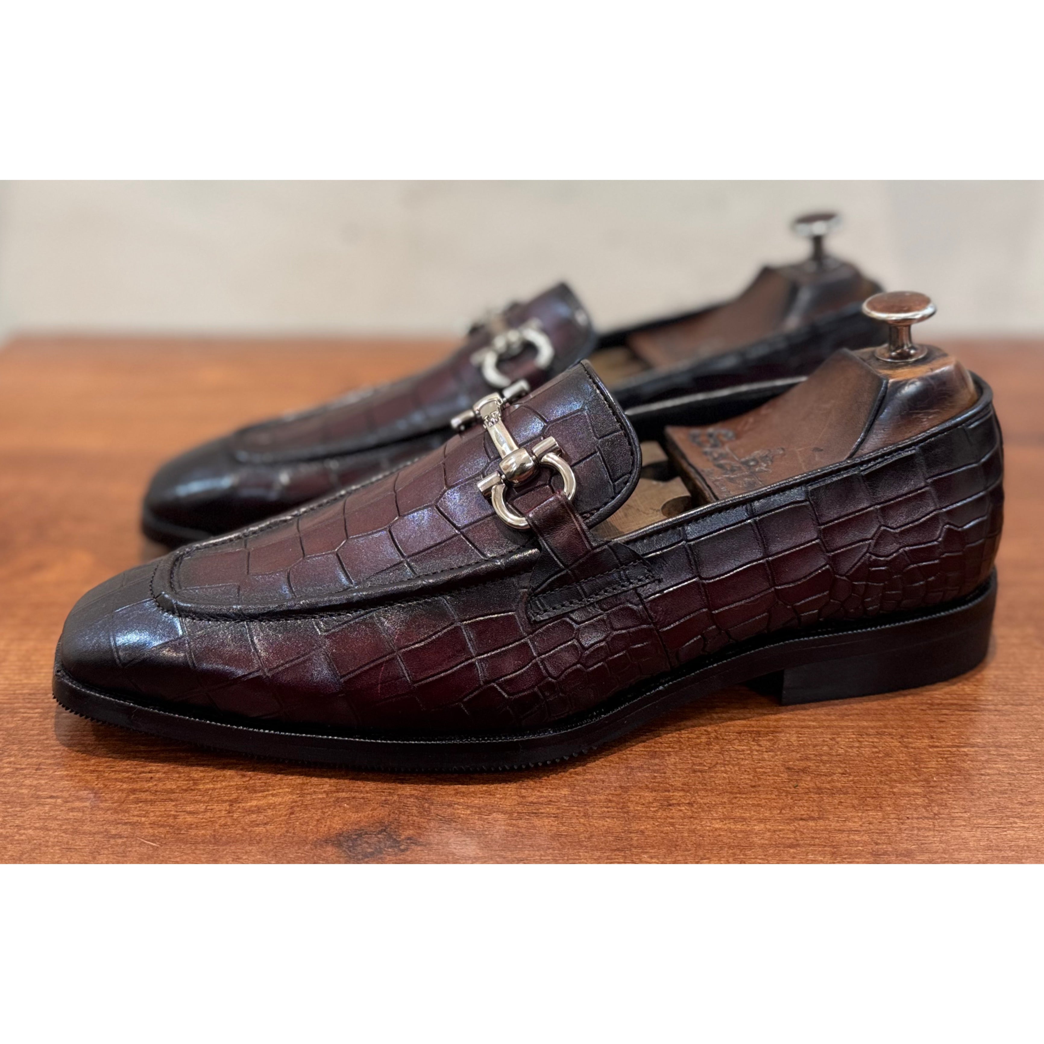 Brown Croco Loafers With Buckle