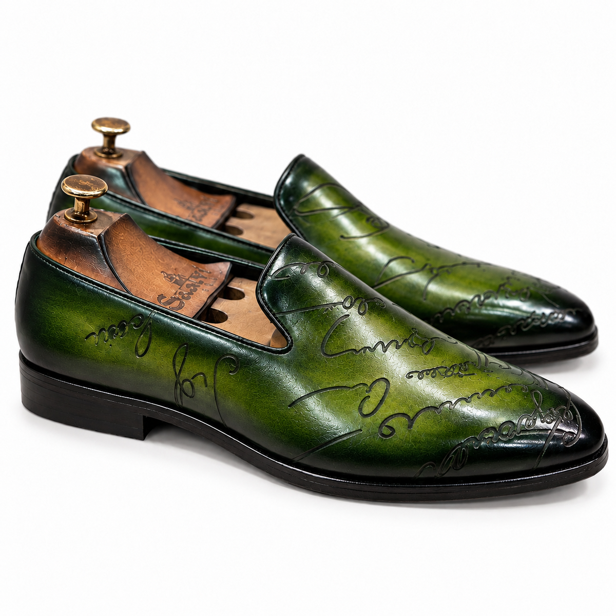Signature Olive Green Embossed Loafers