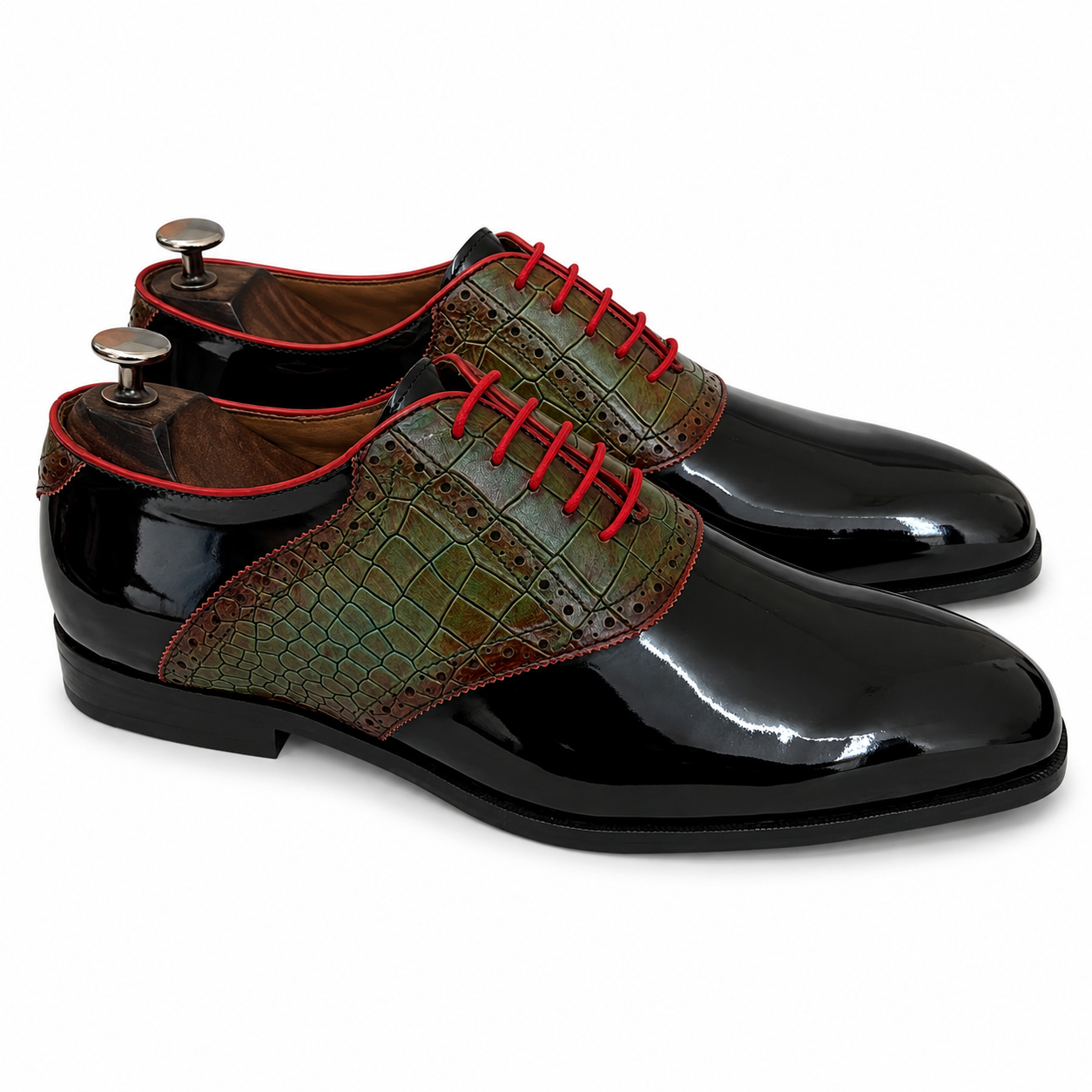 Black Patent Oxfords Hand Patina Croco