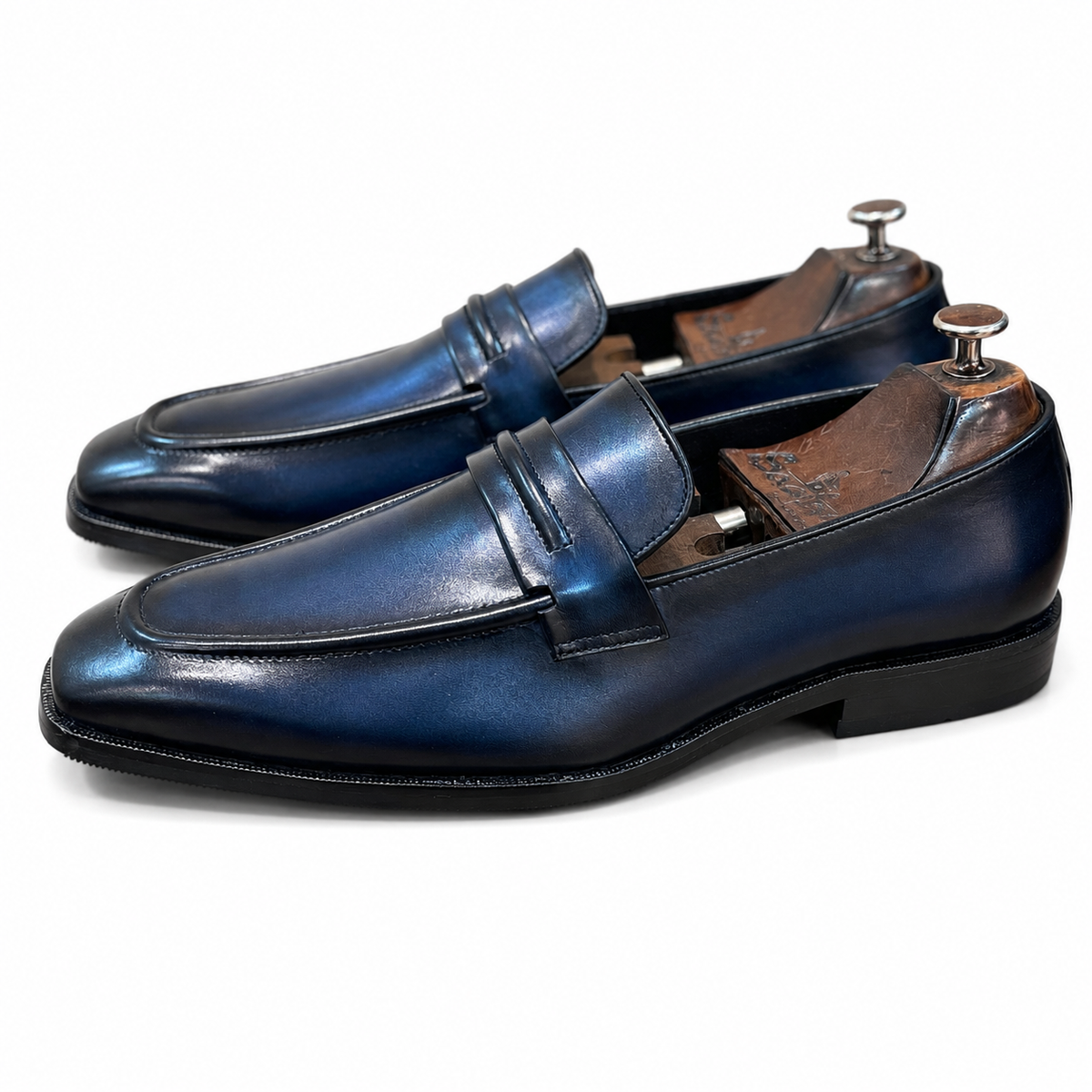 Blue Hand Finished Penny Loafers