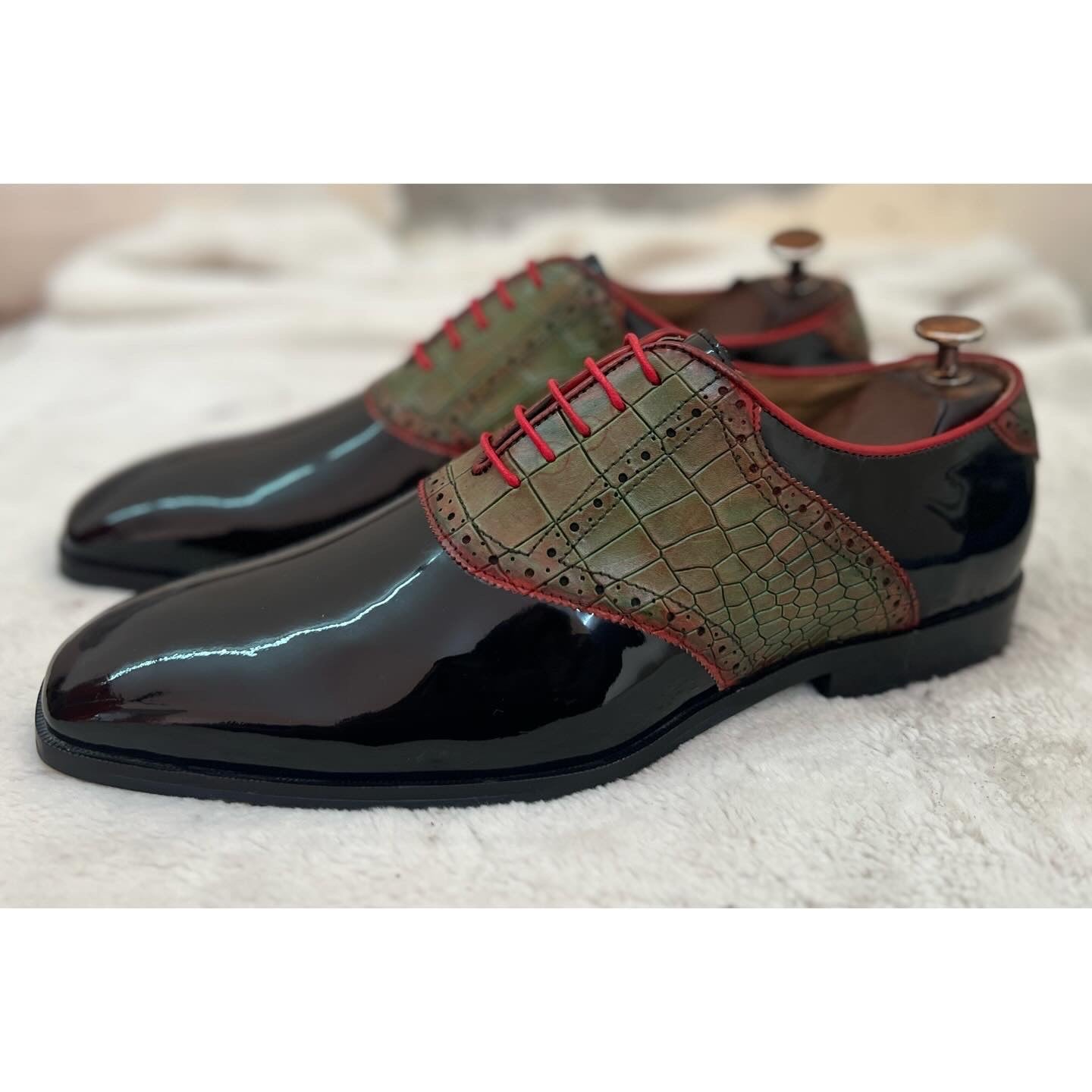 Black Patent Oxfords Hand Patina Croco