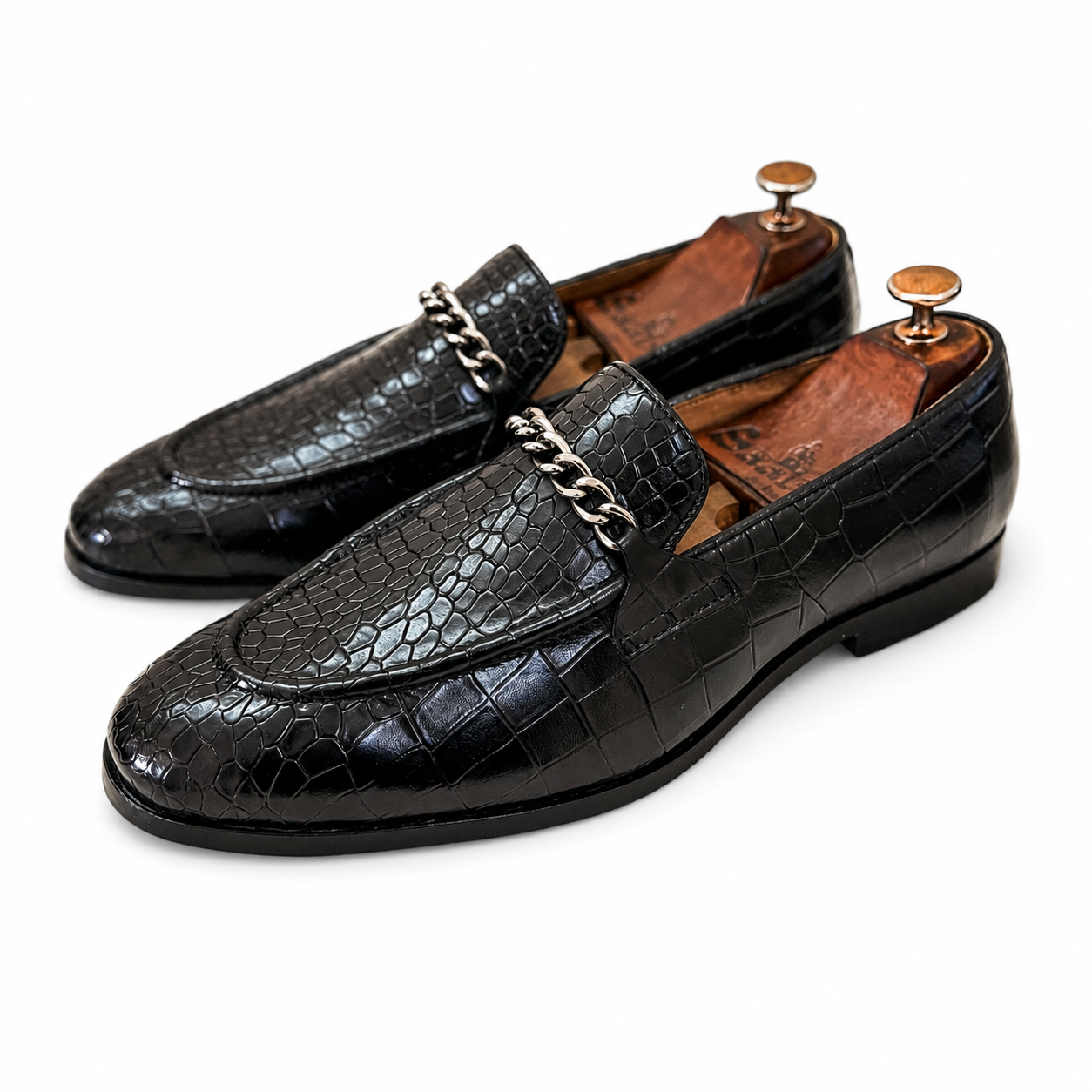 Croco Loafers With Chain Black