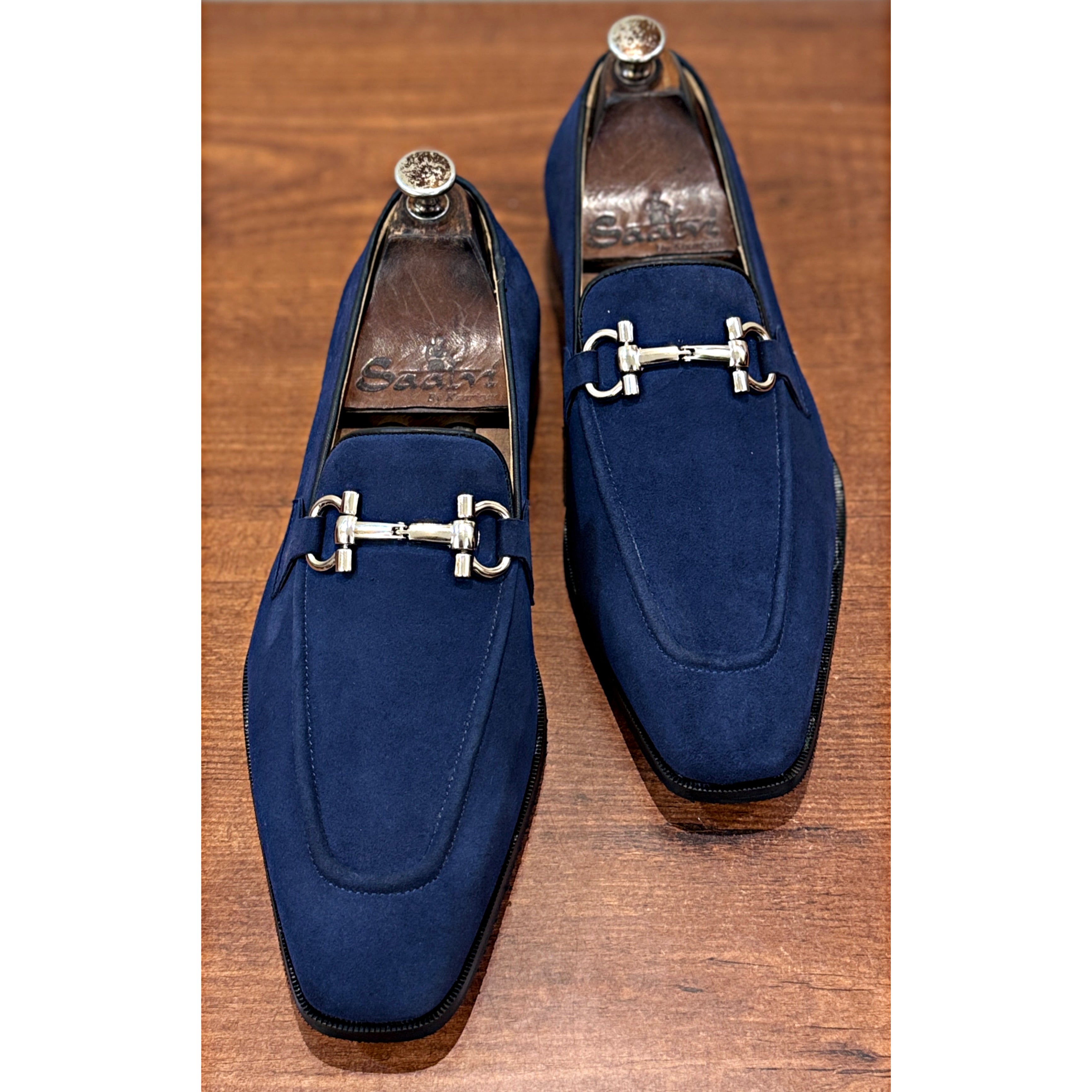 Suede Horsebit Loafers – Navy Blue