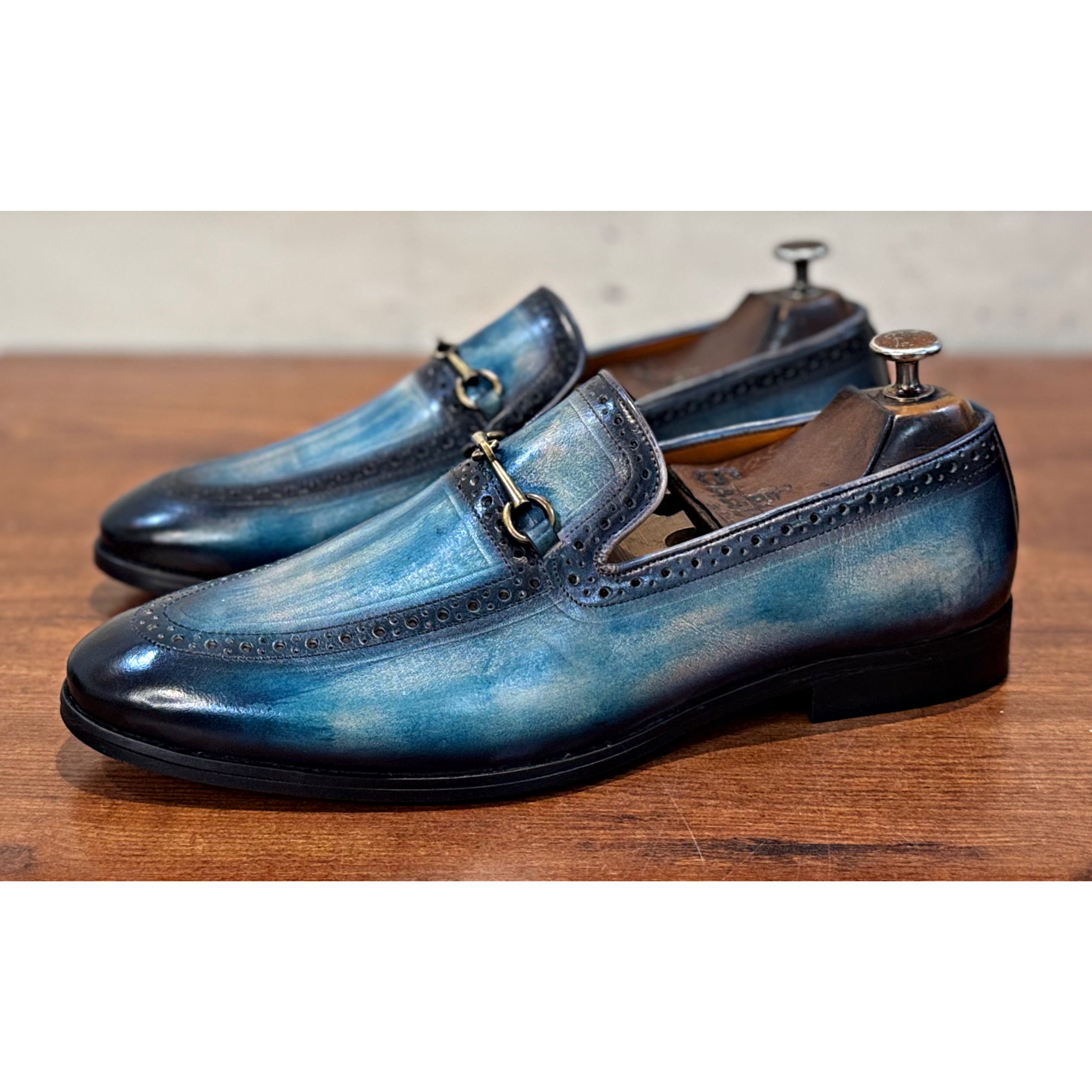 Semi Brogue Loafers Blue Hand Patina