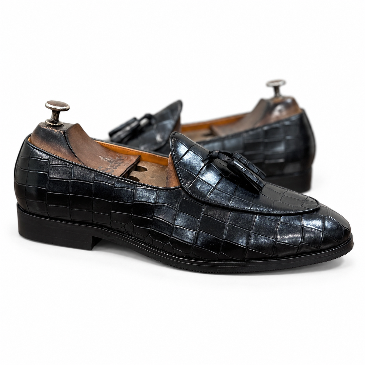 Noir Croco Royale Tassel Loafers