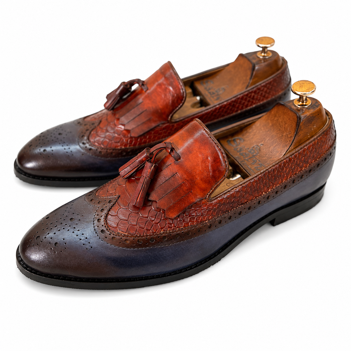Wingcap Loafers With Fringes & Tassles Blue