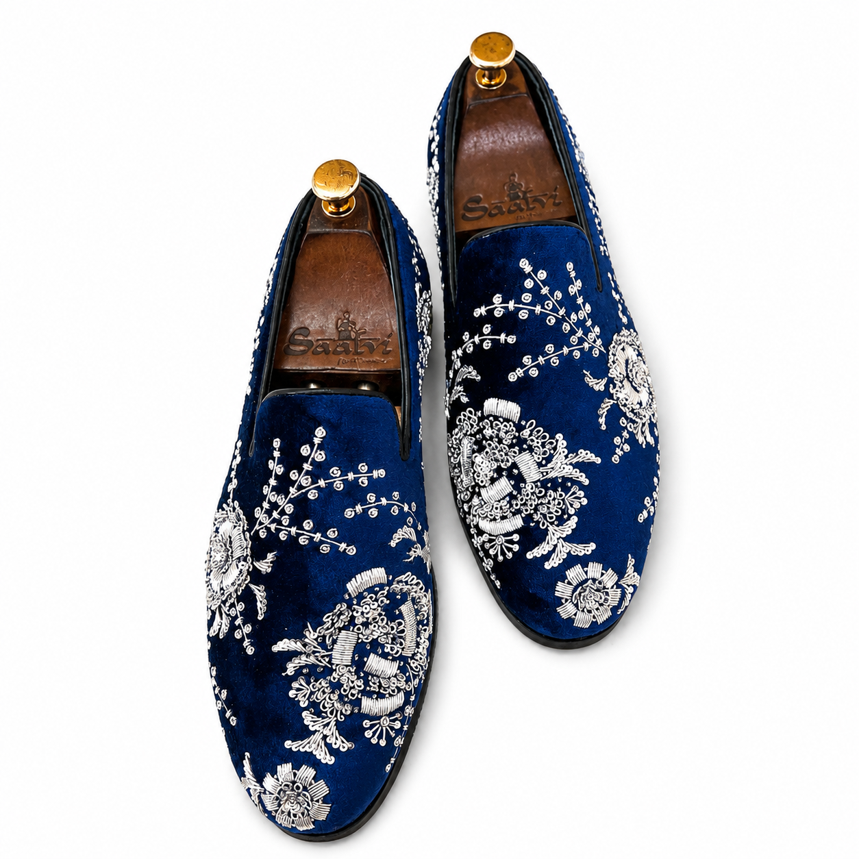 Blue Velvet Silver Zardosi Embroidery Slip-ons