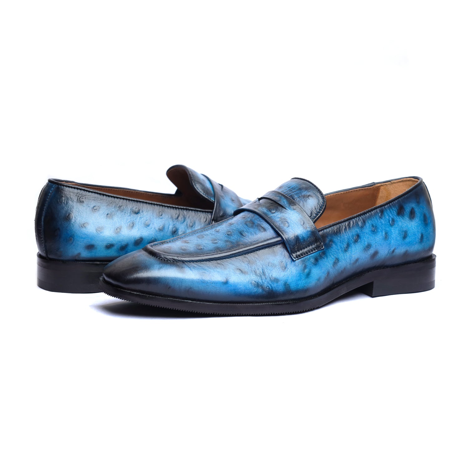 Ostrich Penny Loafers Blue