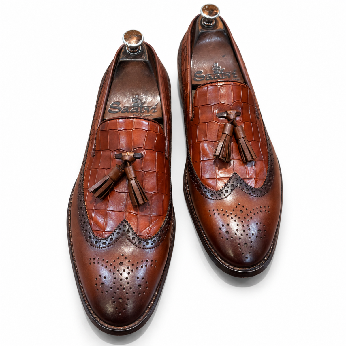 Cognac Regent Twin-Texture Wingtip Tassel Loafers