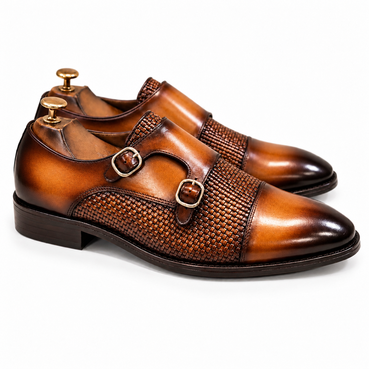 Aureo Cognac — Cognac Brown Hand-Patina Double Monk Strap