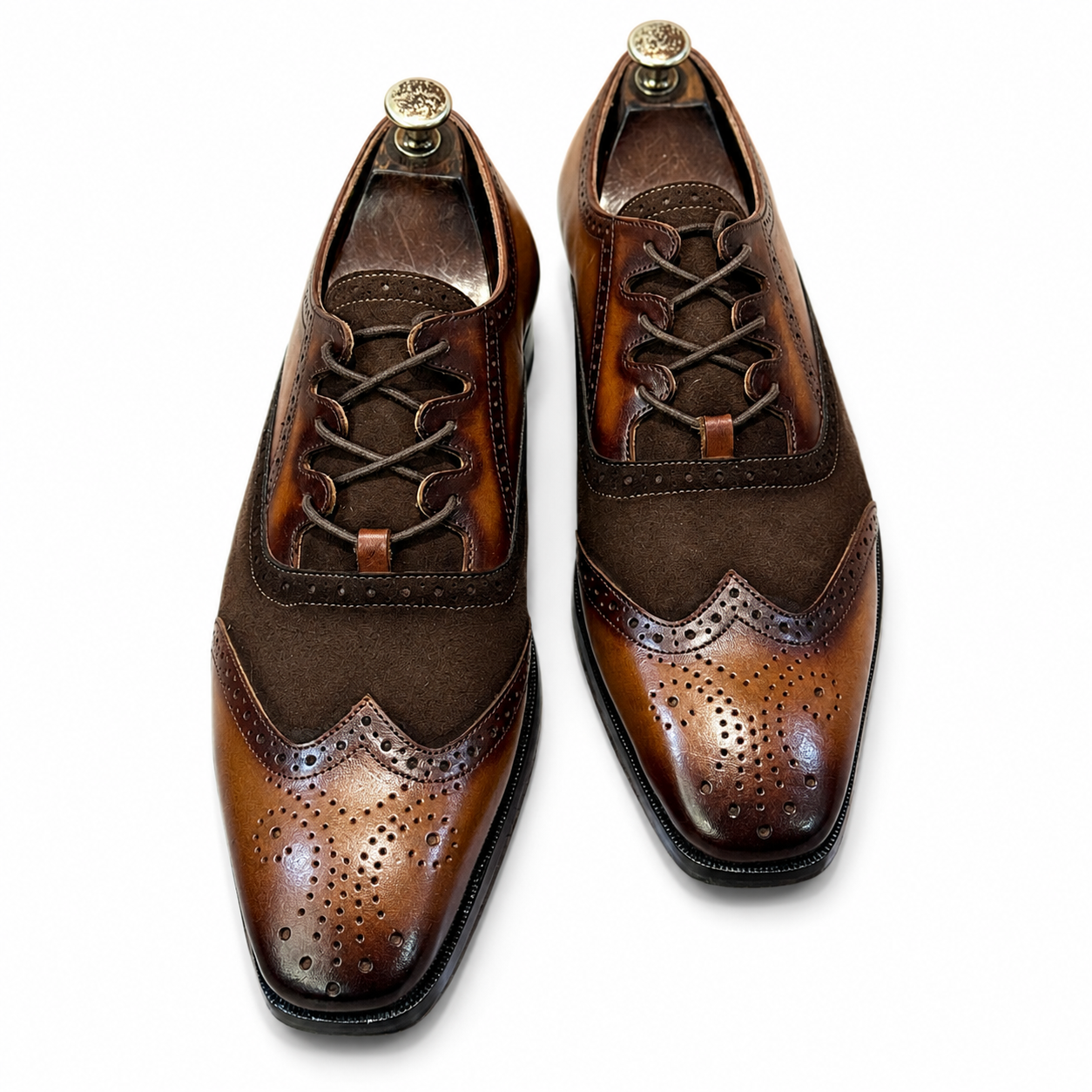 Criss Cross Hand Patina Oxford Brogues Tan Brown