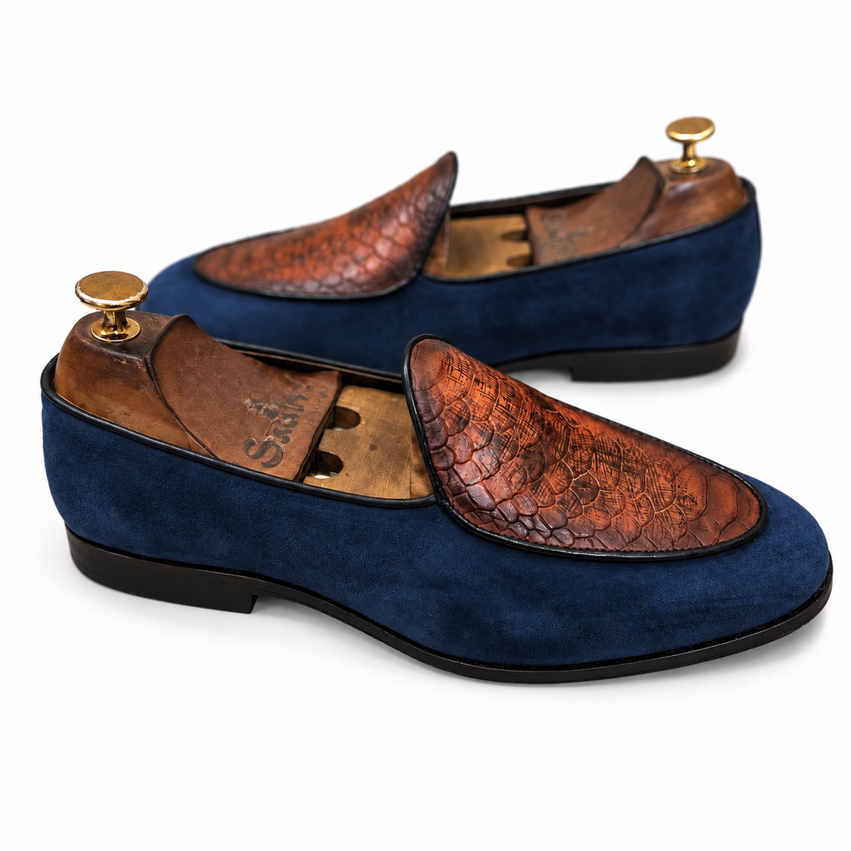 Navy Cognac Royale Patterned Loafers