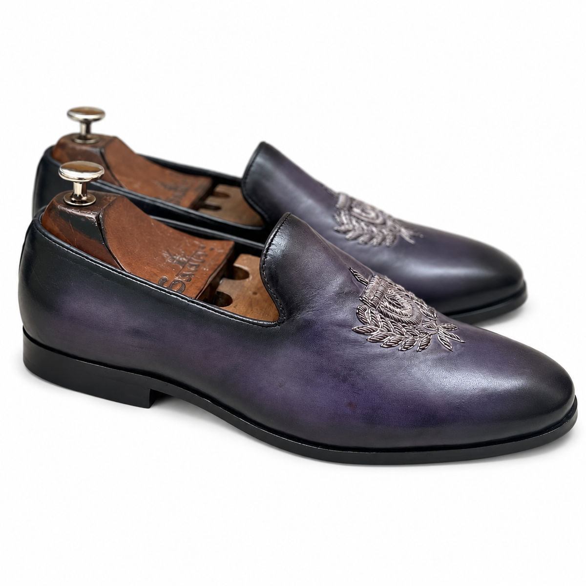 Midnight Indigo Embroidered Loafers