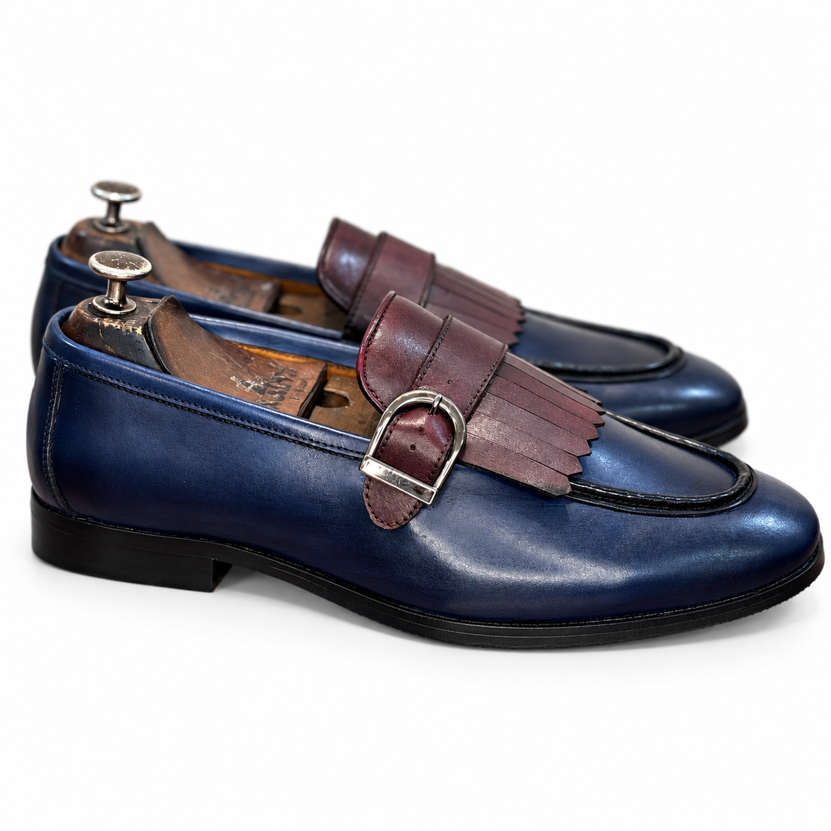 Navy Bordeaux Kiltie Buckle Loafers