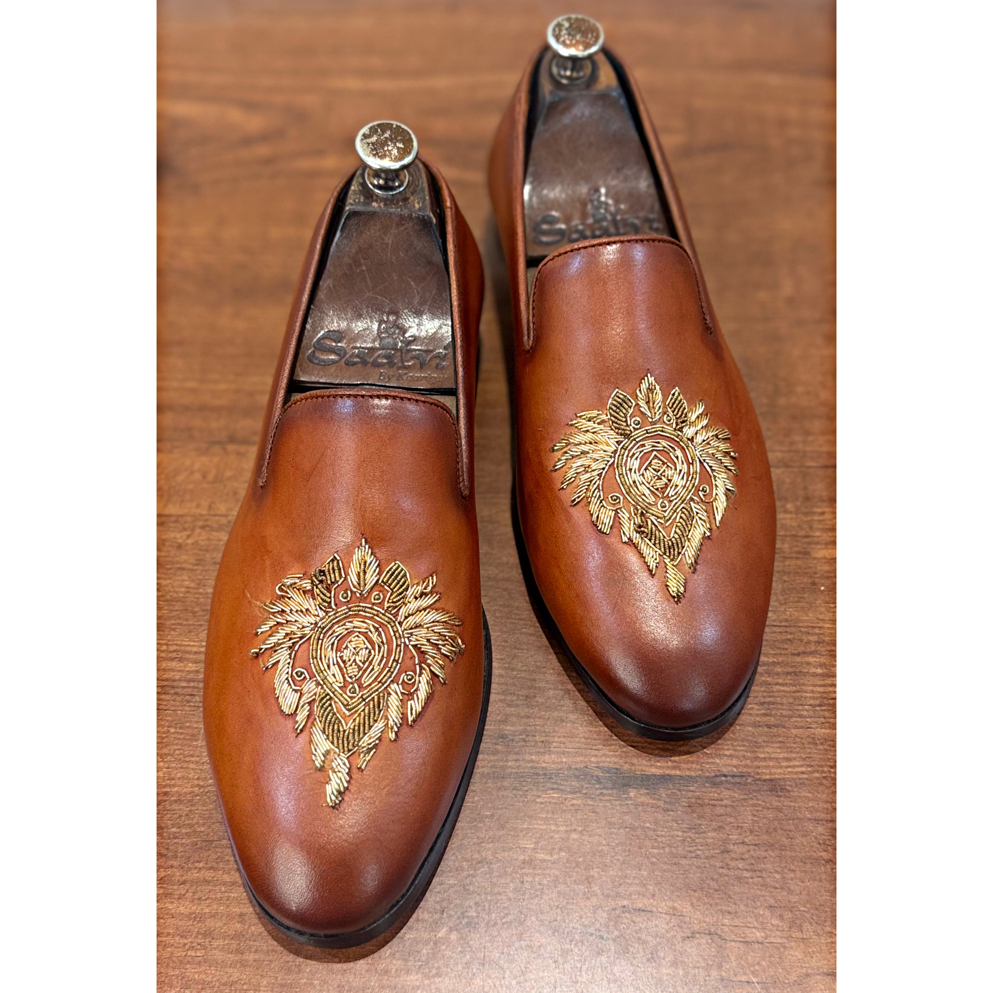 Aarambh - Embroidery Slipons Tan