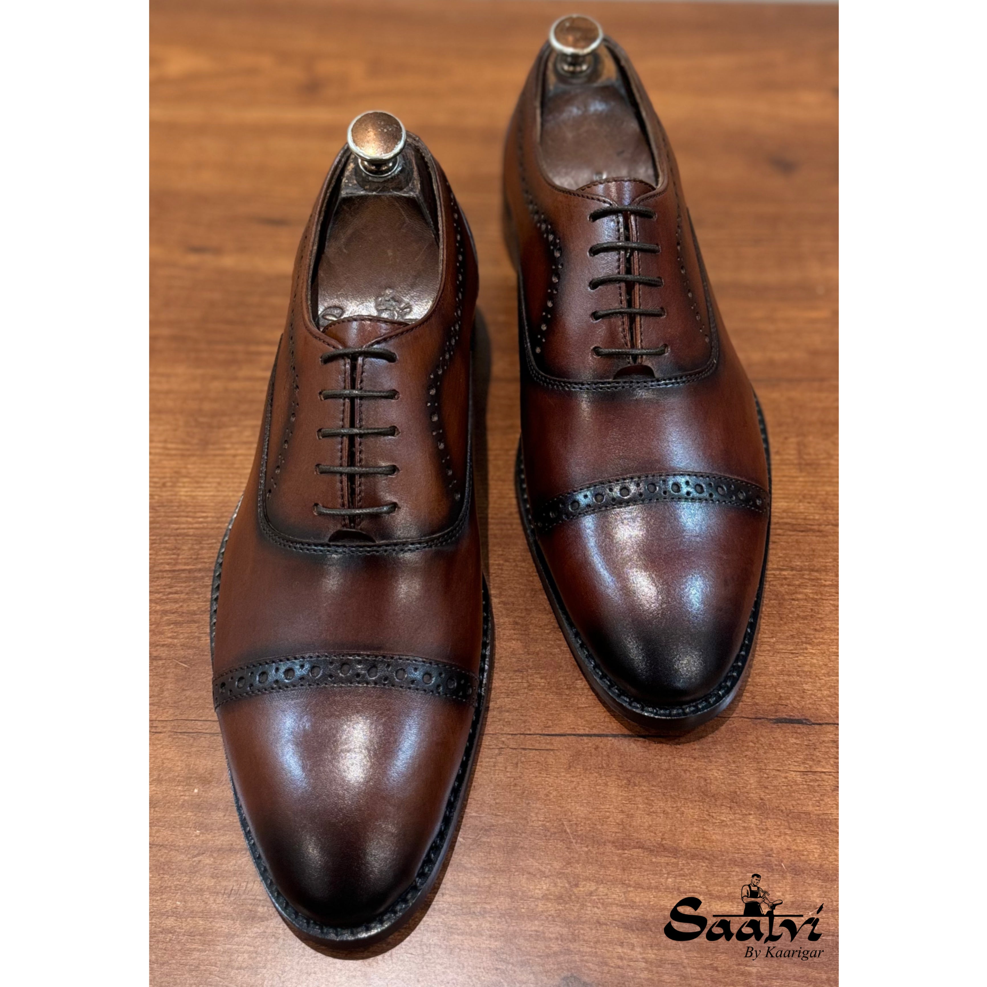 Brown Cap Toe Oxfords with Brogues
