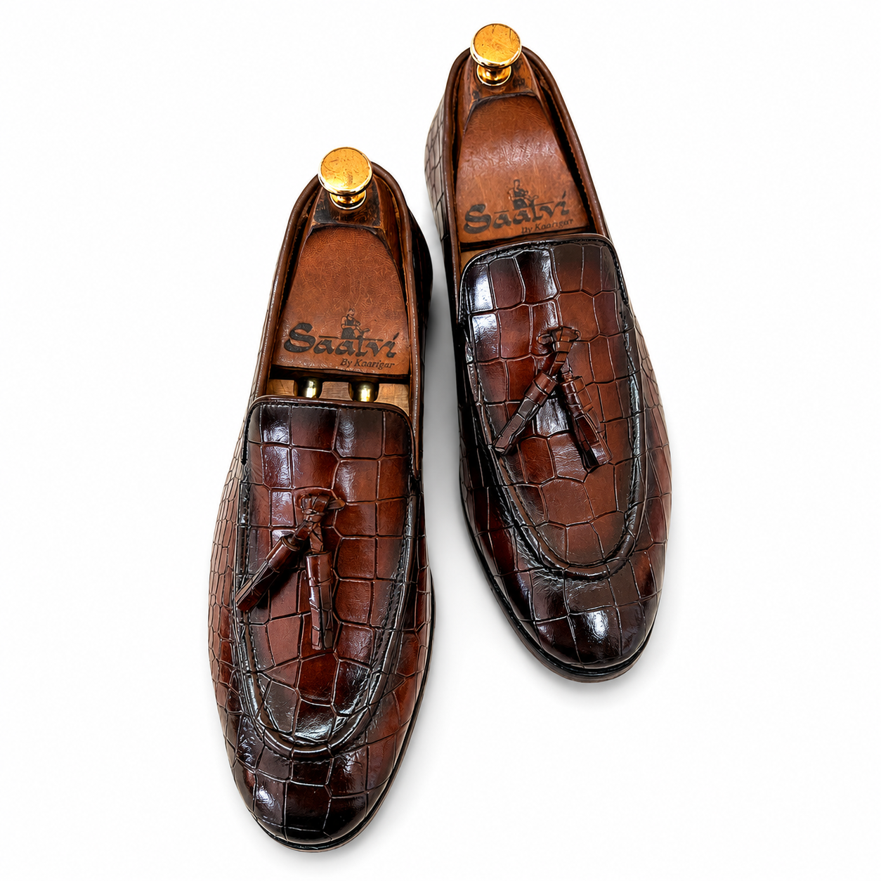 Brown Croco Loafers With Tassles