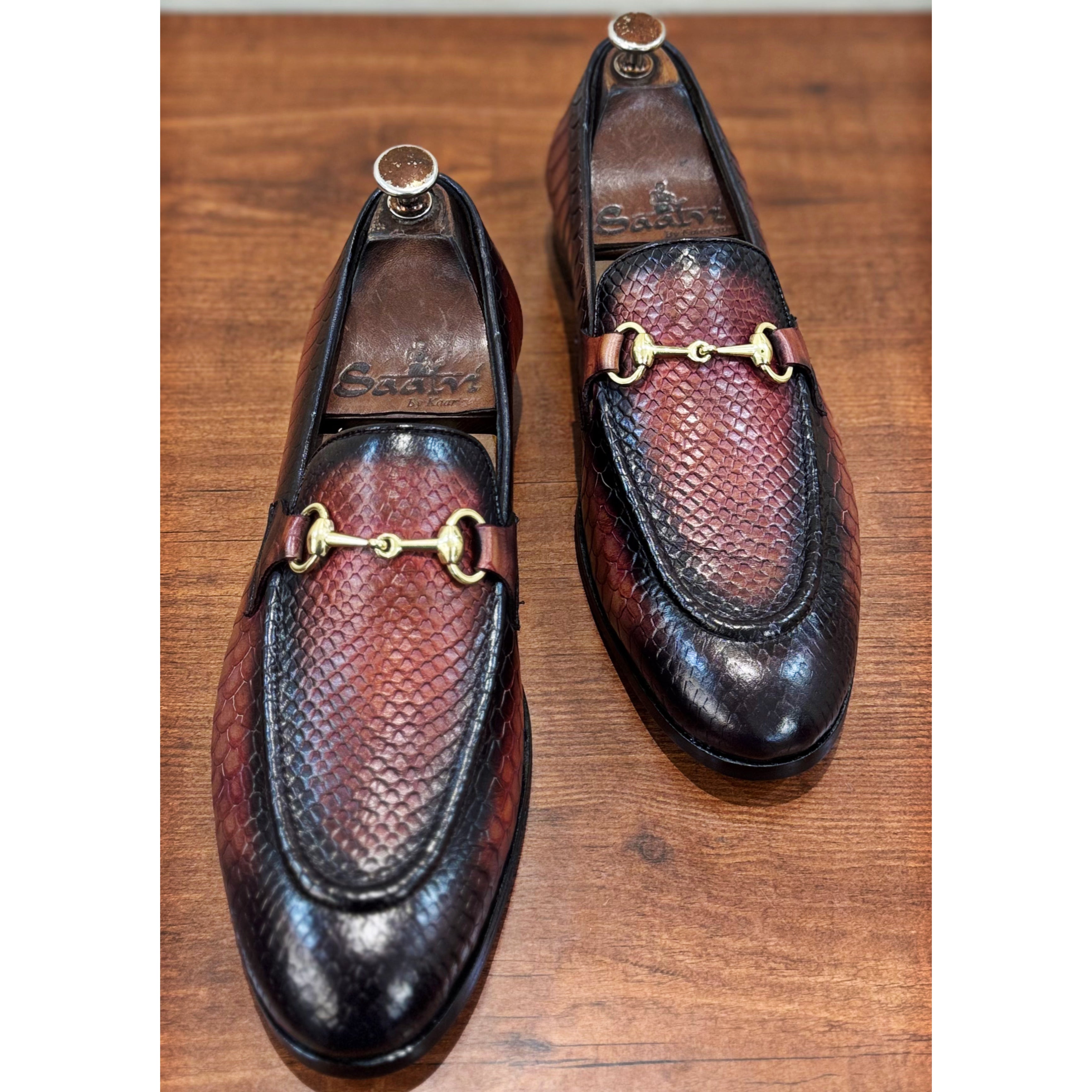 Python Embossed Loafers Hand Patina