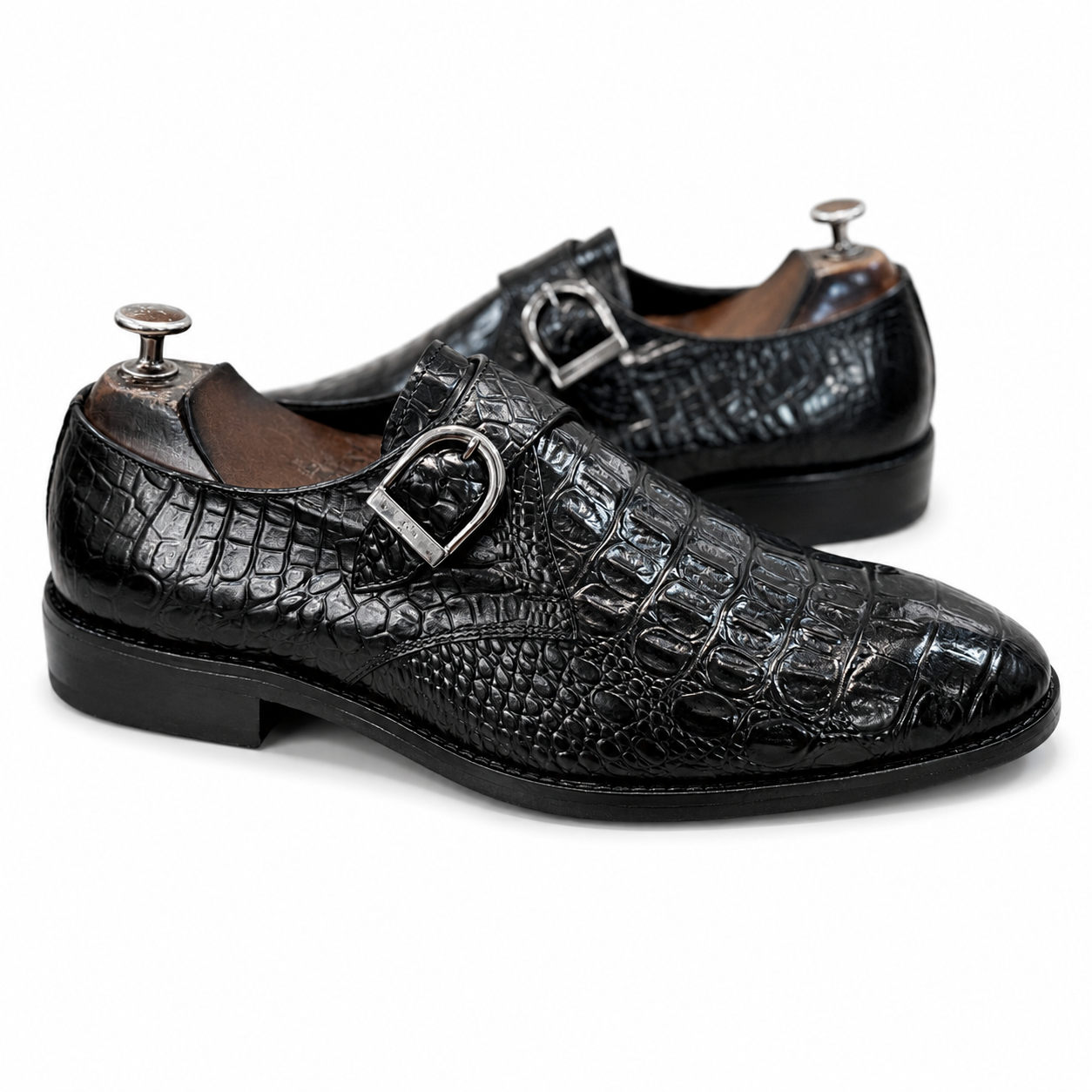 Single Monk Strap Black Croco