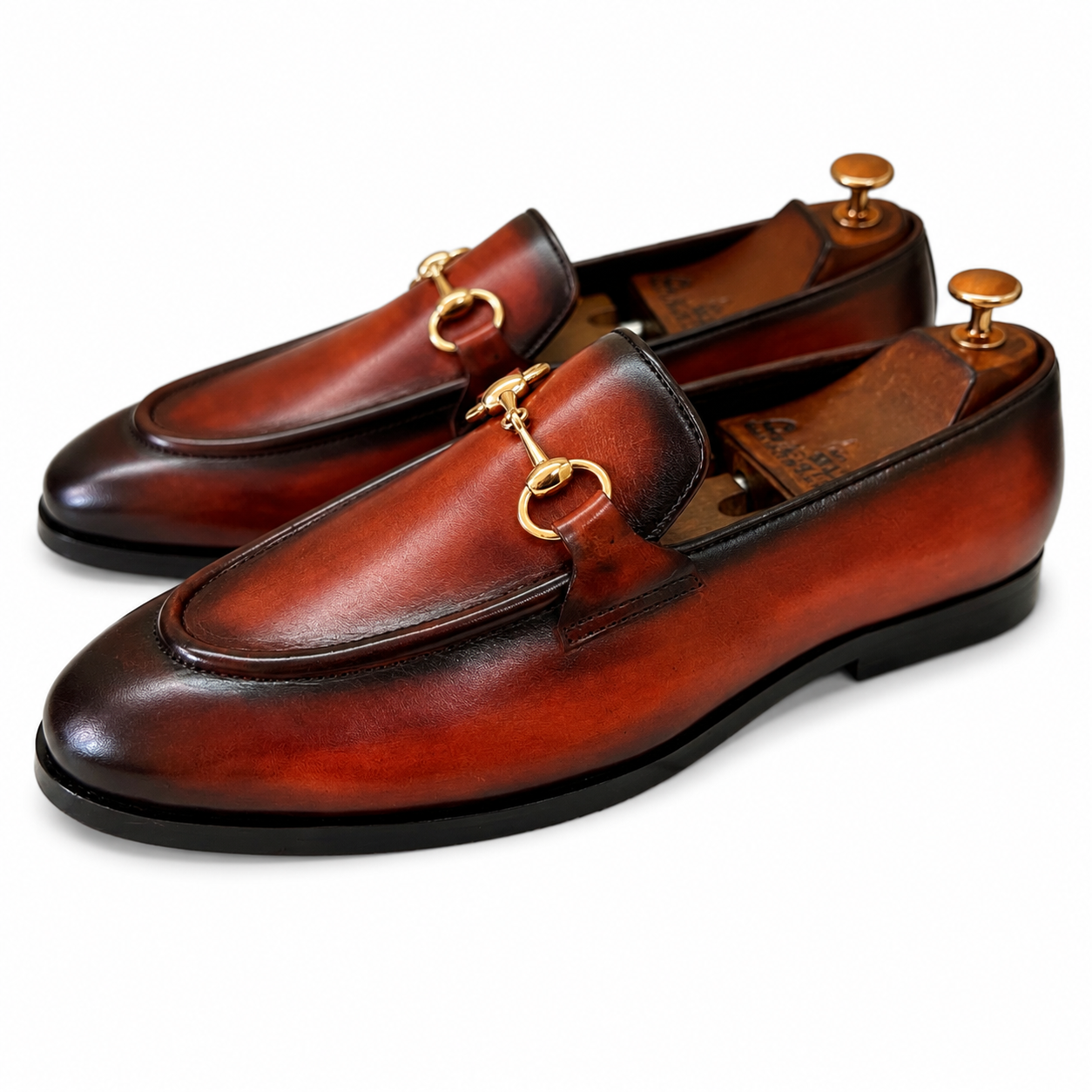 Tan Marble Patina Horsebit Loafers