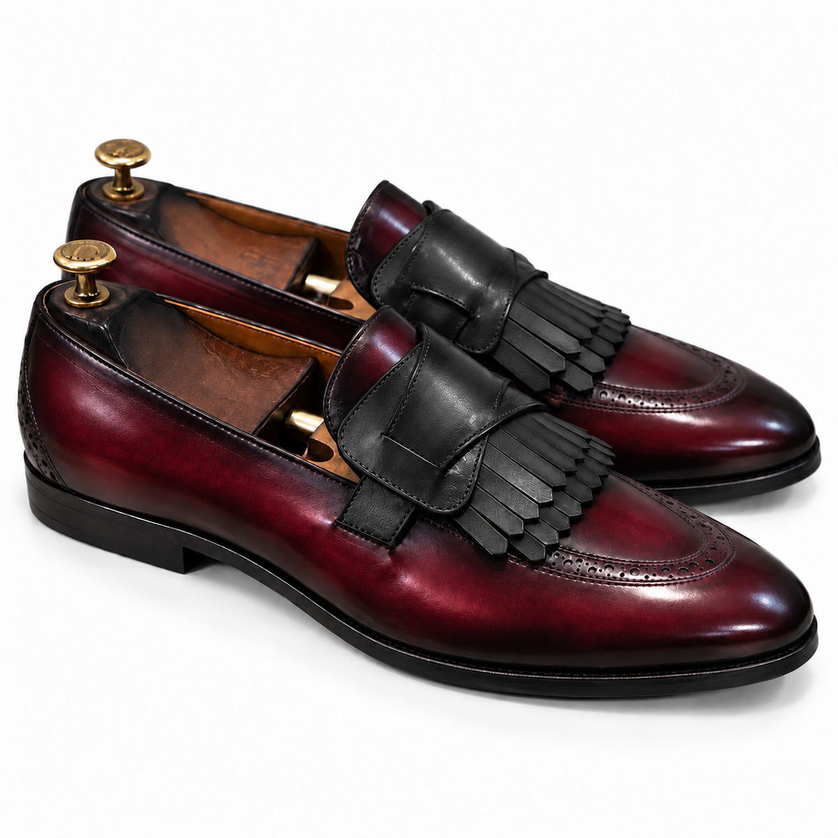 Bordeaux Noir Kiltie Leather Loafers