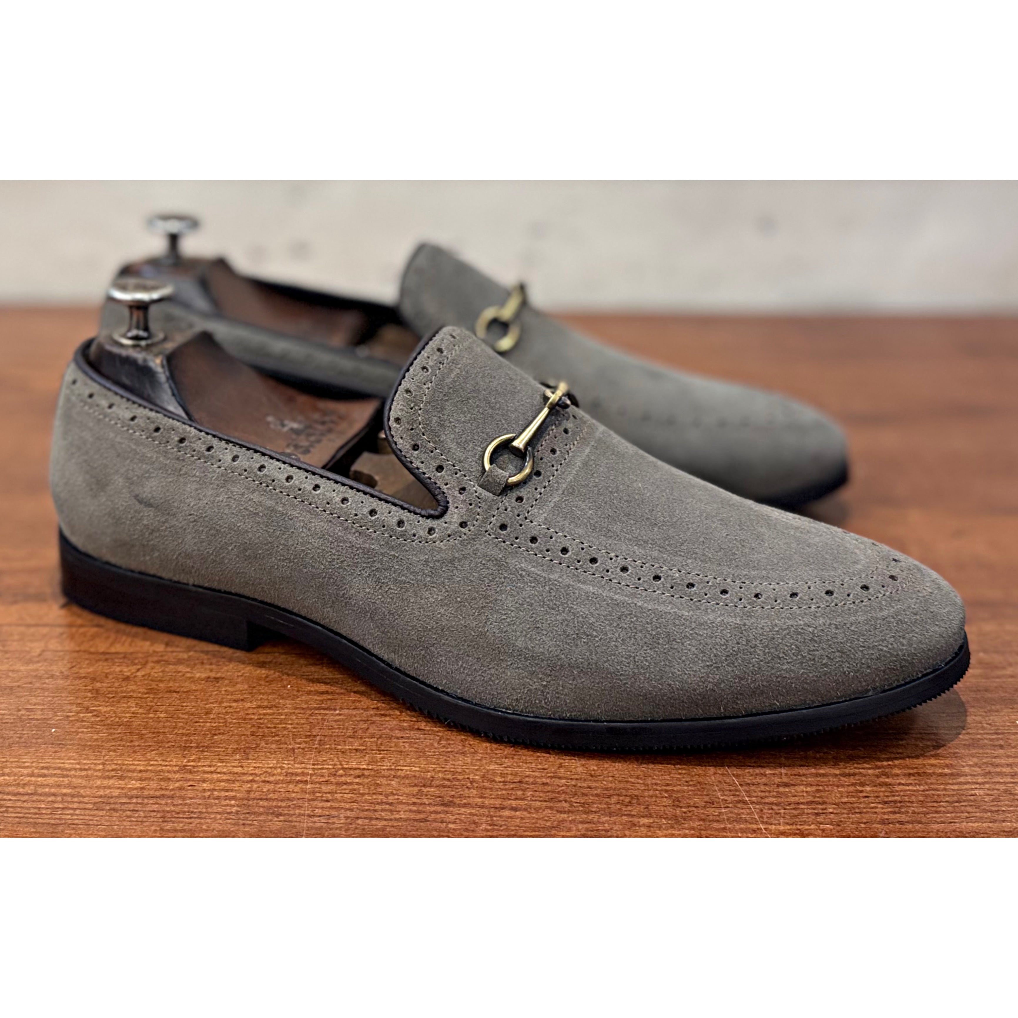 Semi Brogues Grey Suede Loafers