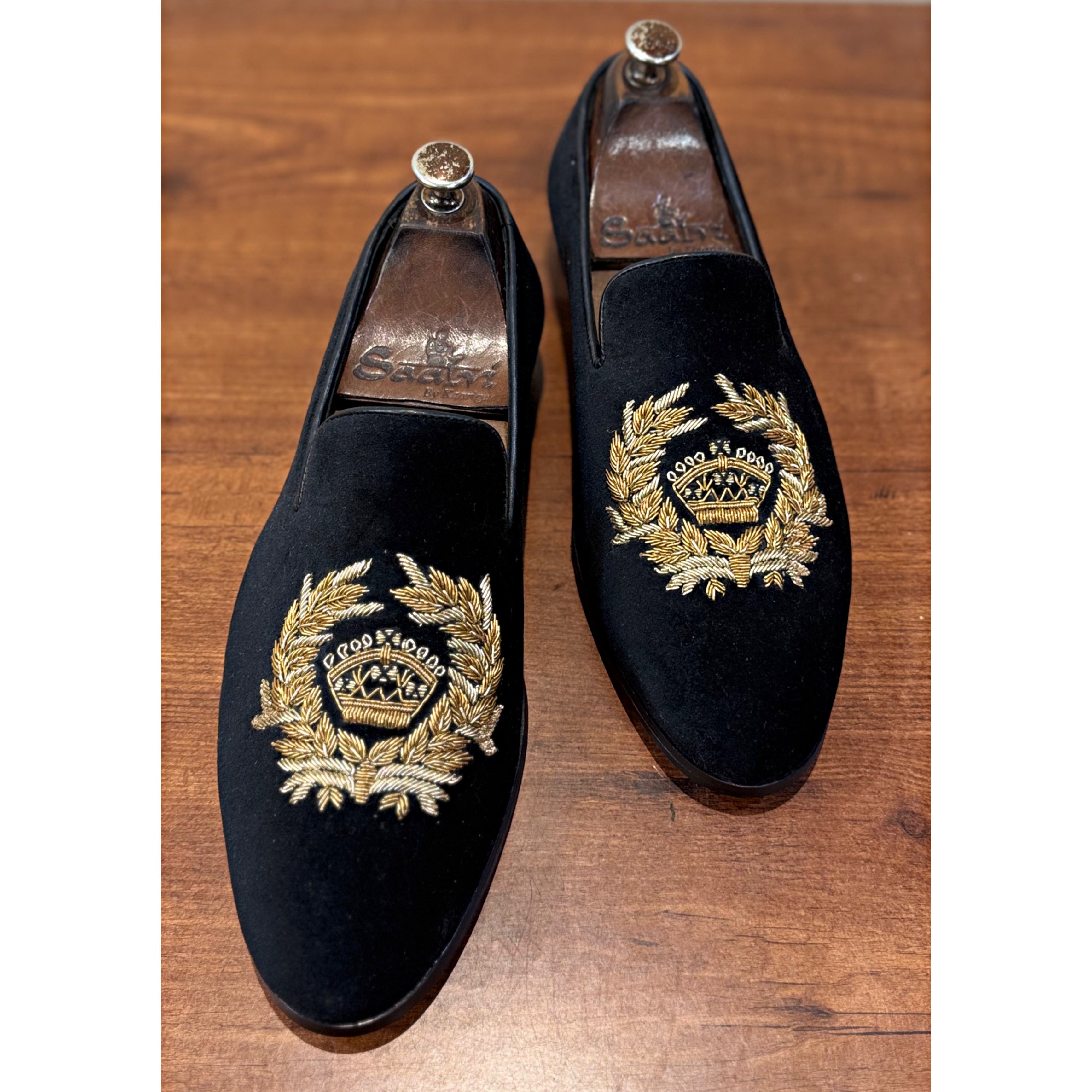 Black Crown Embroidery Slipons