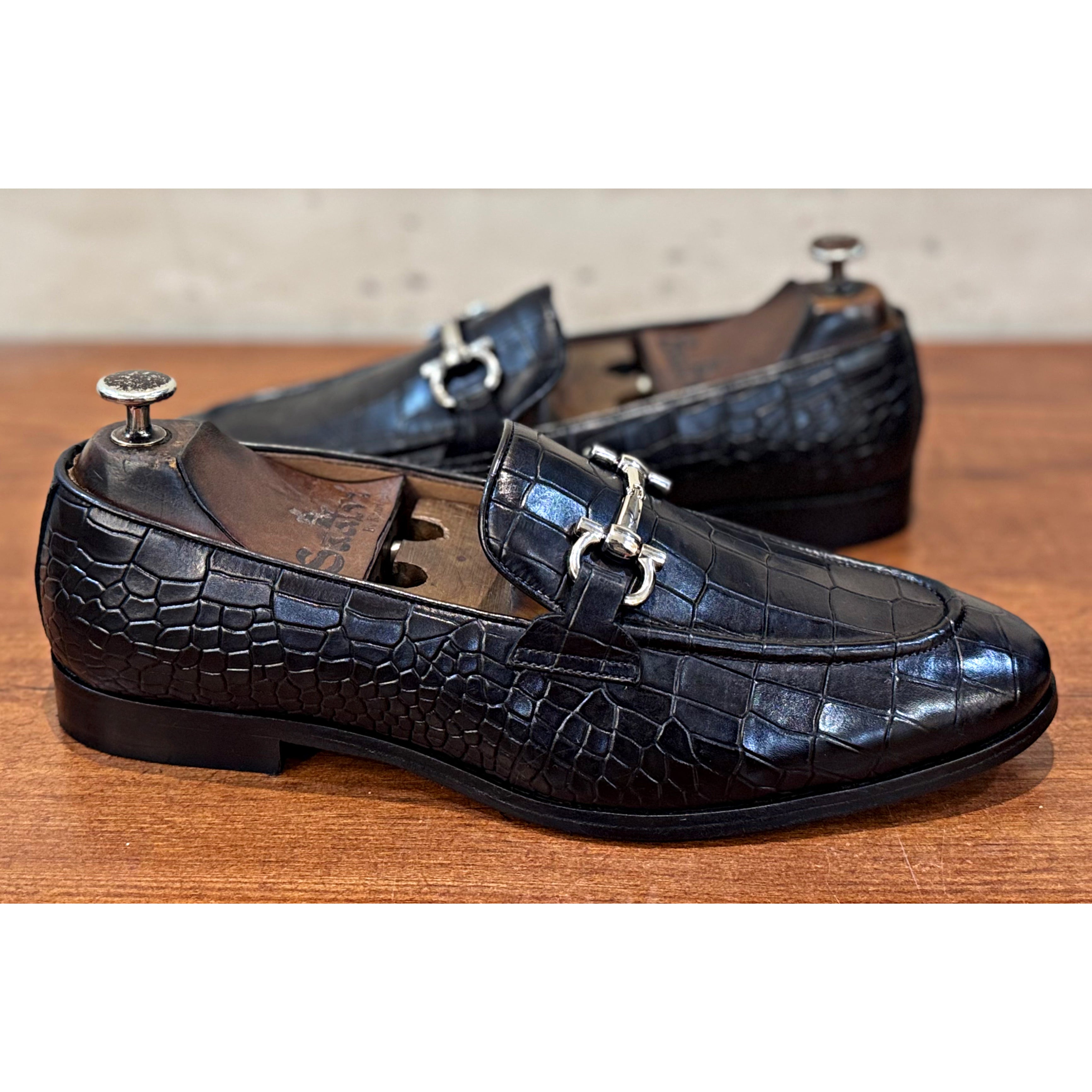 Black Croco Horsebit Loafers