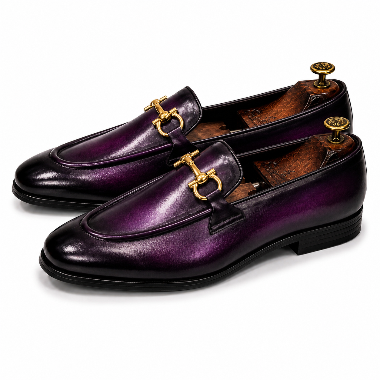 Deep Plum Horsebit Leather Loafers