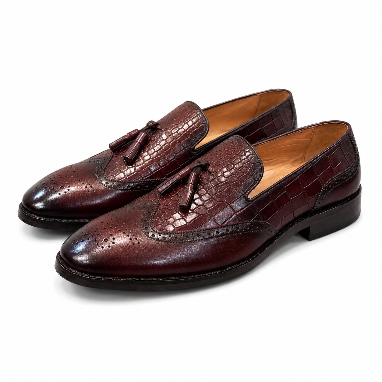 Bordeaux Croc Tassel Brogue Loafers